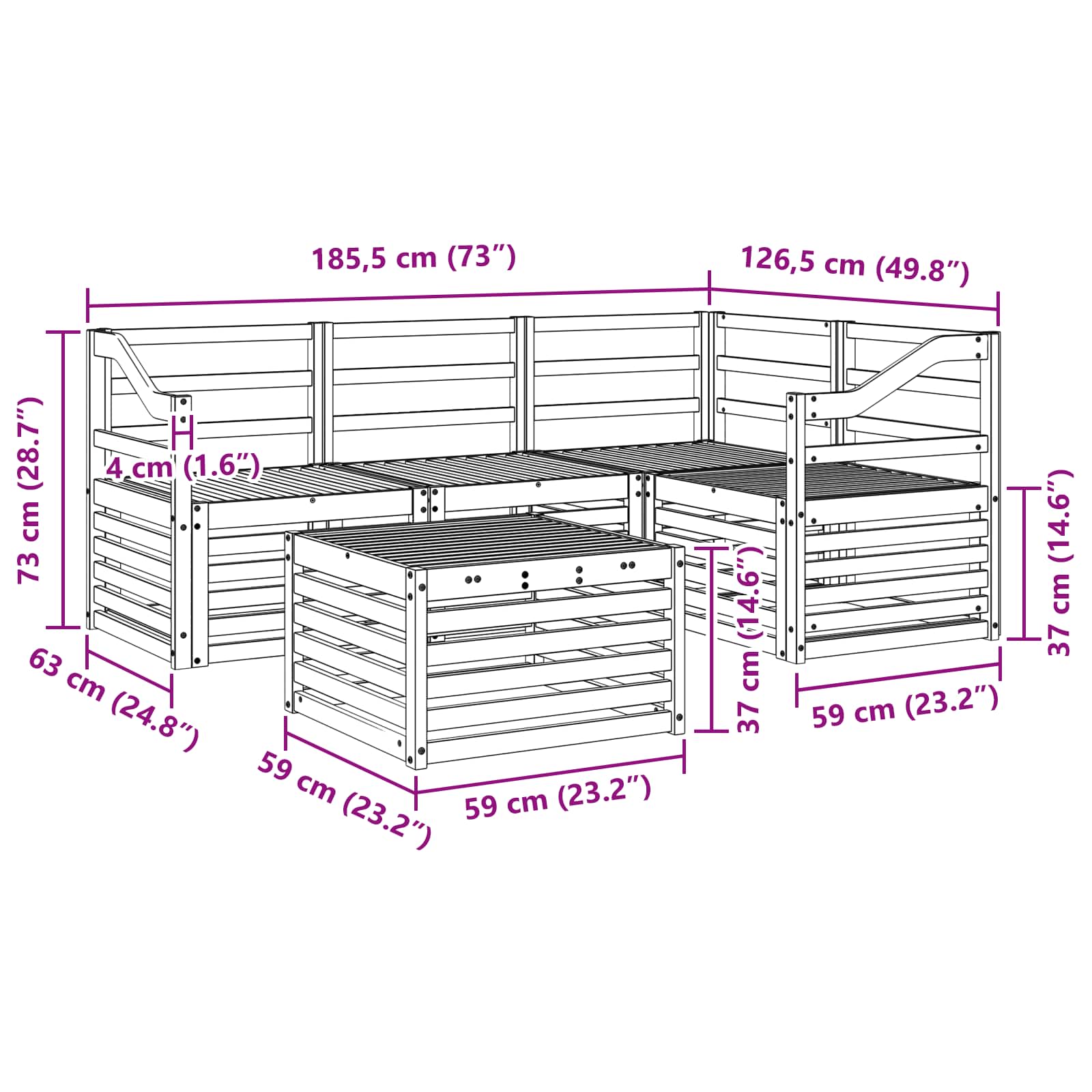Σειρά Καναπέ Εξωτερικού 5 pcs Λευκό 59 x 59 x 37 εκ - Pakobazaar