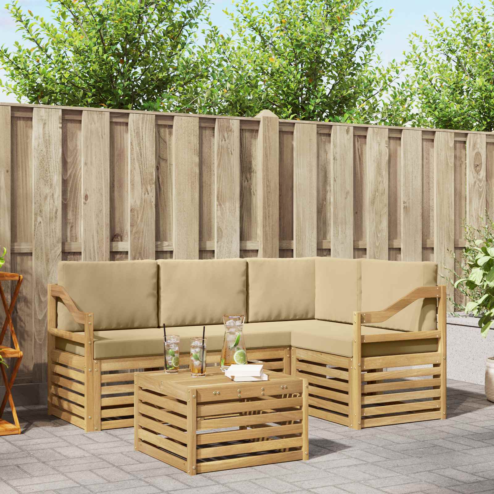 Σειρά Καναπέ Εξωτερικού 5 pcs Λευκό και Μπεζ 59 x 59 x 37 εκ - Pakobazaar