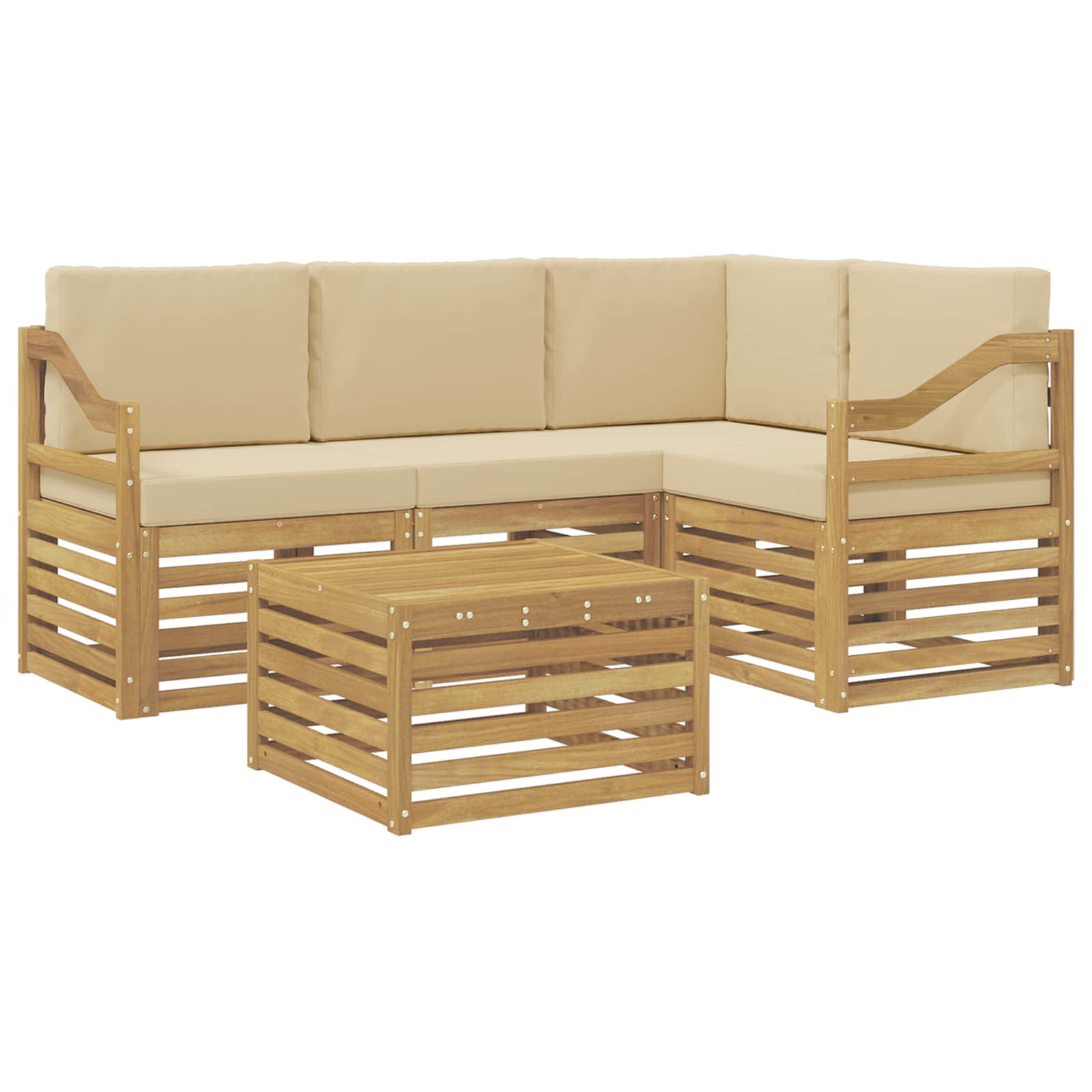 Σειρά Καναπέ Εξωτερικού 5 pcs Λευκό και Μπεζ 59 x 59 x 37 εκ - Pakobazaar