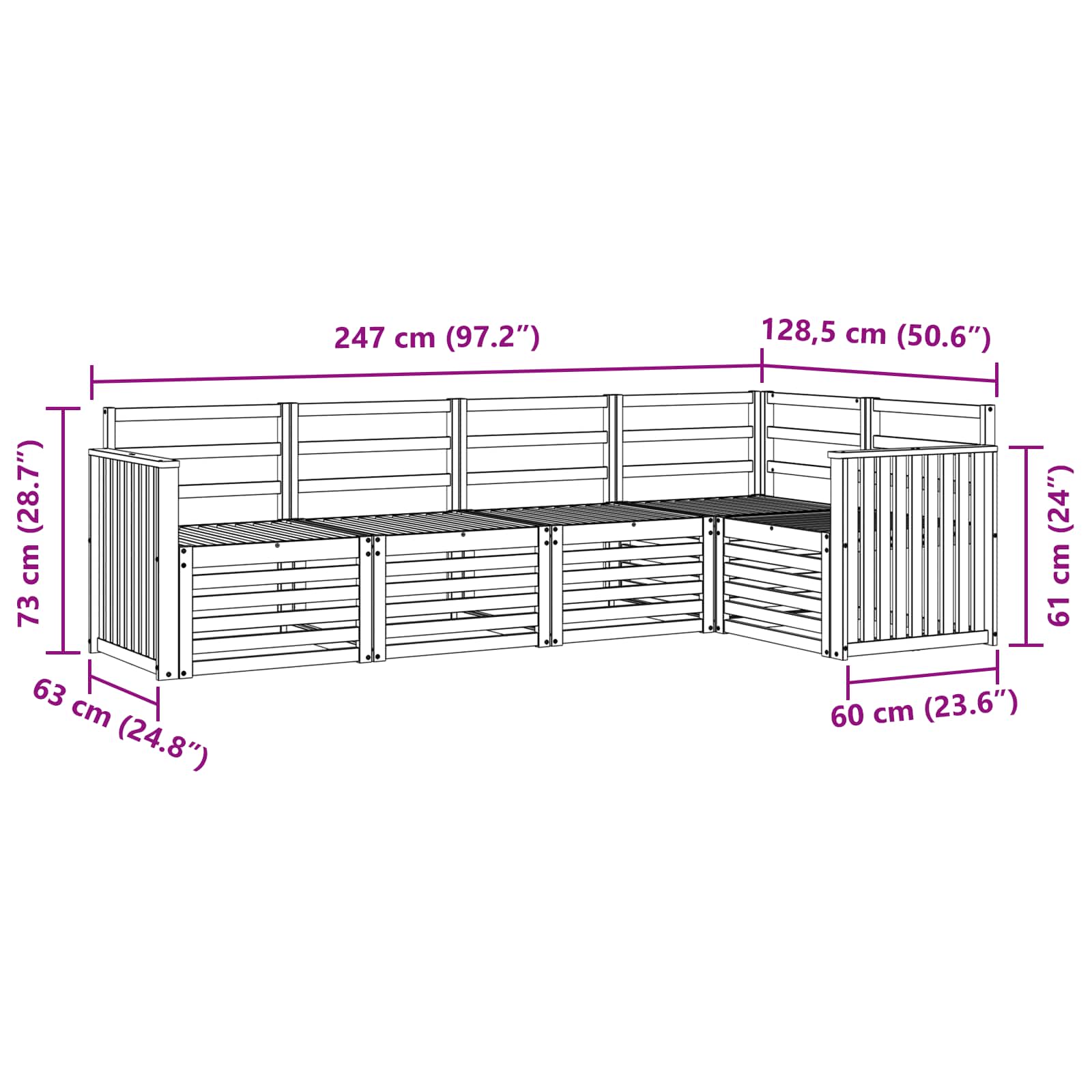 Σειρά Καναπέ Εξωτερικού 5 pcs Λευκό 247 x 128,5 x 73 εκ - Pakobazaar