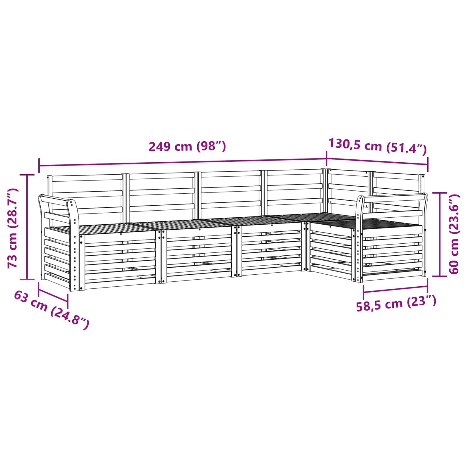 Σειρά Καναπέ Εξωτερικού 5 pcs Λευκό 249 x 130,5 x 73 εκ - Pakobazaar