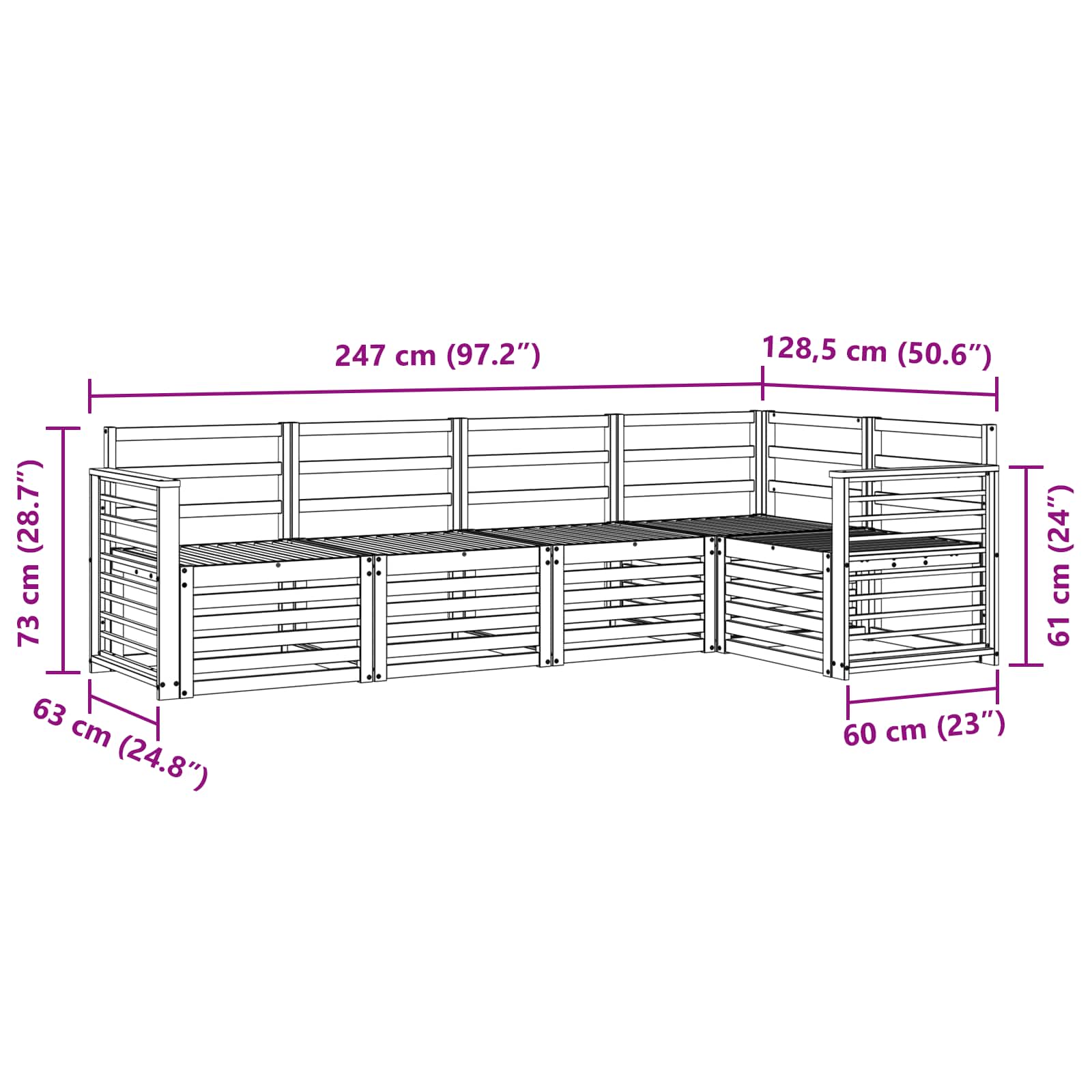 Σειρά Καναπέ Εξωτερικού 5 pcs Λευκό 247 x 128,5 x 73 εκ - Pakobazaar