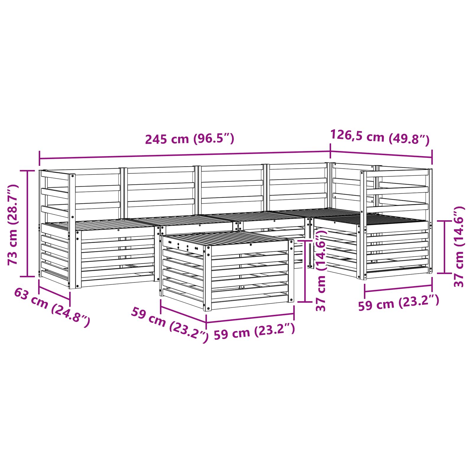Σειρά Καναπέ Εξωτερικού 6 pcs Λευκό 59 x 59 x 37 εκ - Pakobazaar