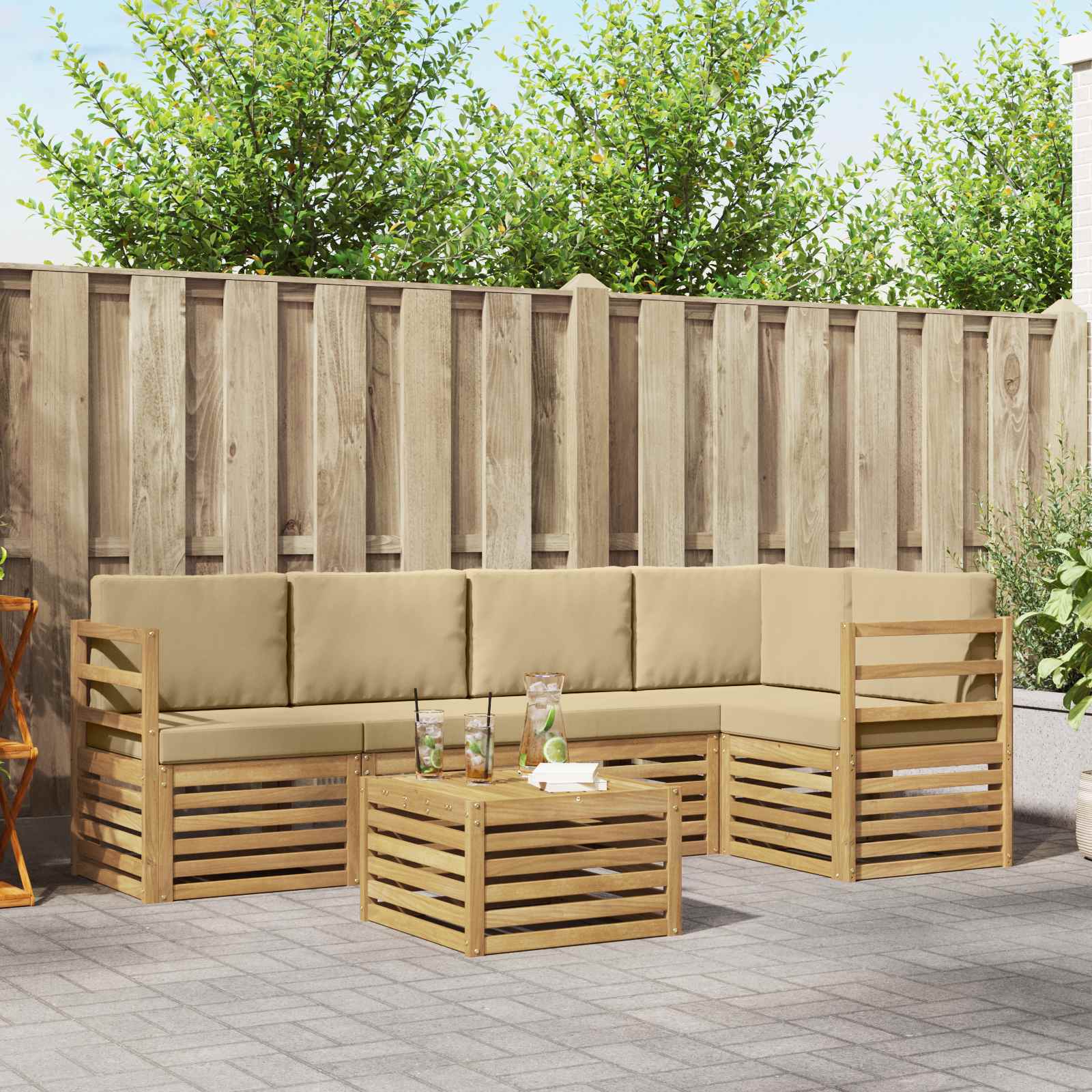 Σειρά Καναπέ Εξωτερικού 6 pcs Λευκό και Μπεζ 59 x 59 x 37 εκ - Pakobazaar