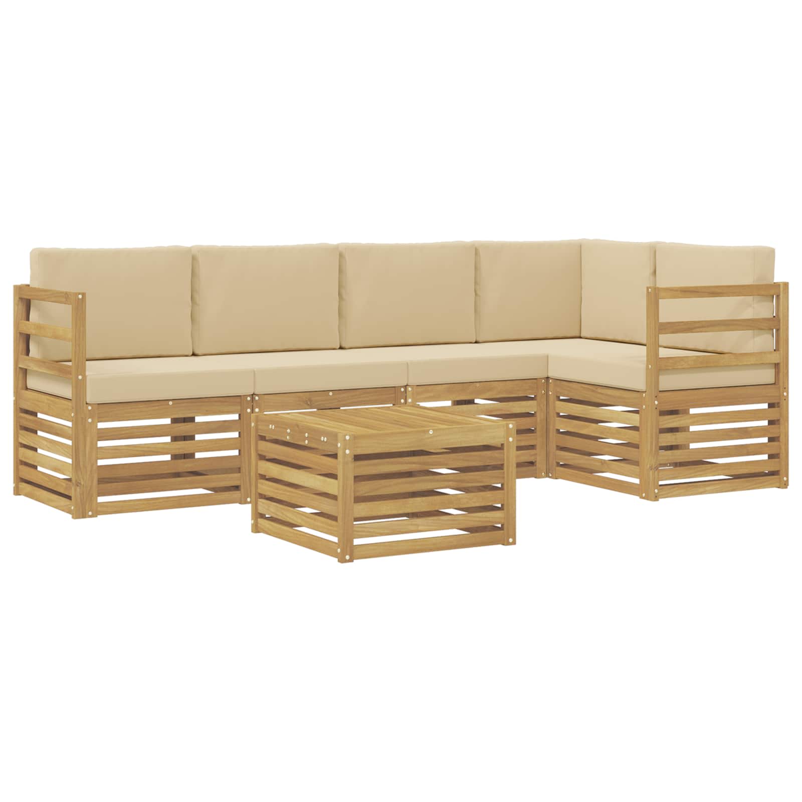 Σειρά Καναπέ Εξωτερικού 6 pcs Λευκό και Μπεζ 59 x 59 x 37 εκ - Pakobazaar