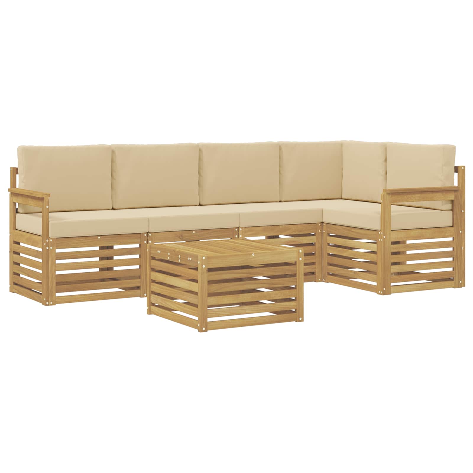 Σειρά Καναπέ Εξωτερικού 6 pcs Λευκό και Μπεζ 59 x 59 x 37 εκ - Pakobazaar