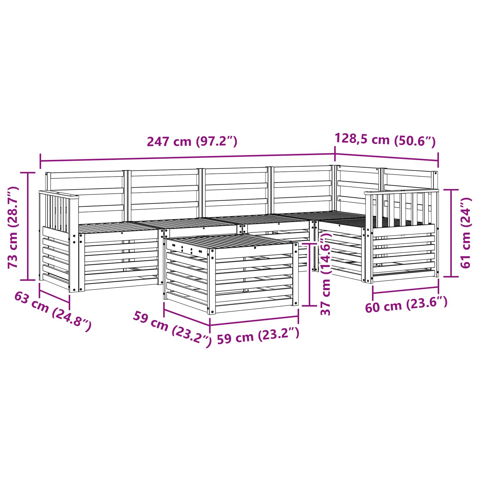 Σειρά Καναπέ Εξωτερικού 6 pcs Λευκό 59 x 59 x 37 εκ - Pakobazaar