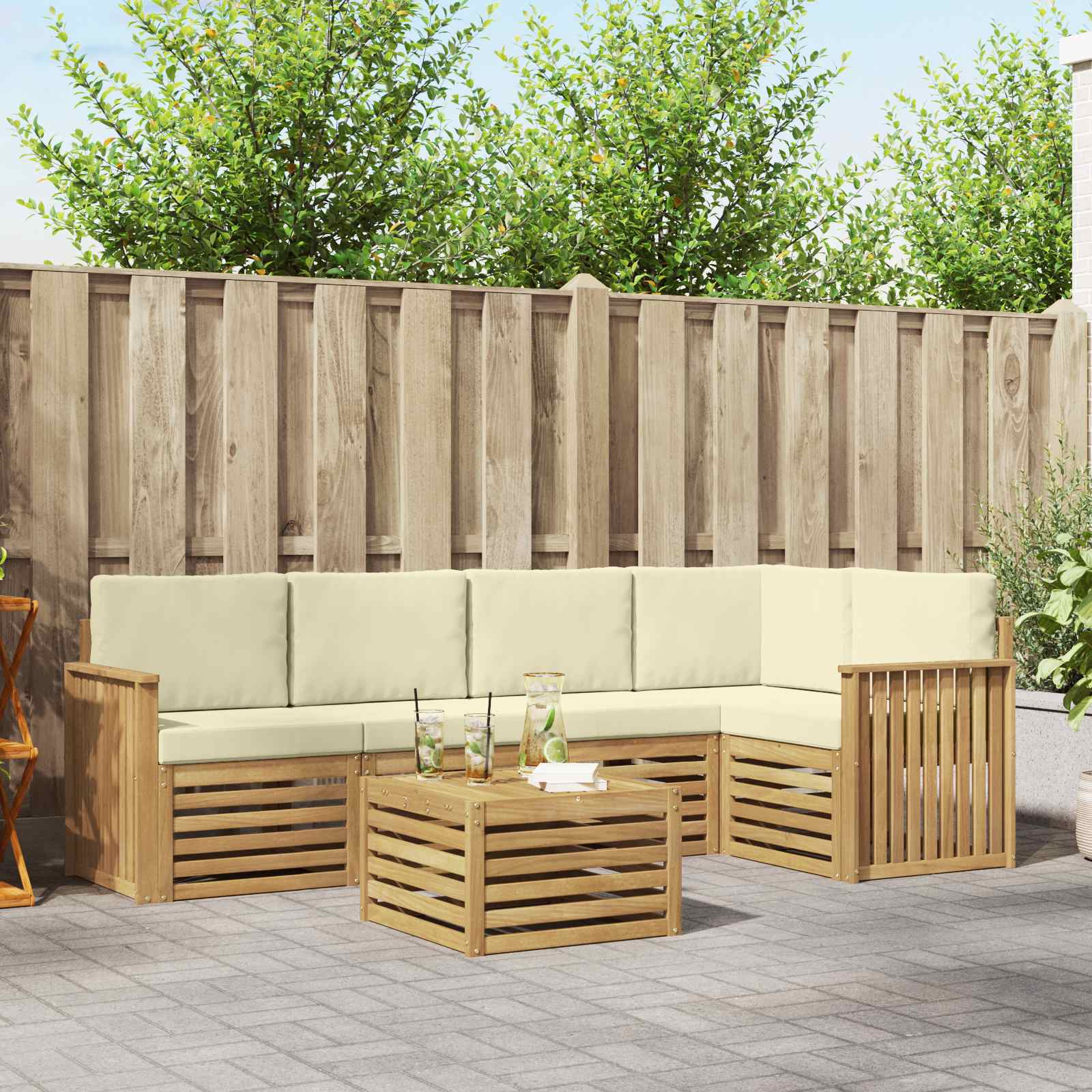 Σειρά Καναπέ Εξωτερικού 6 pcs Λευκό και Κρεμ 59 x 59 x 37 εκ - Pakobazaar