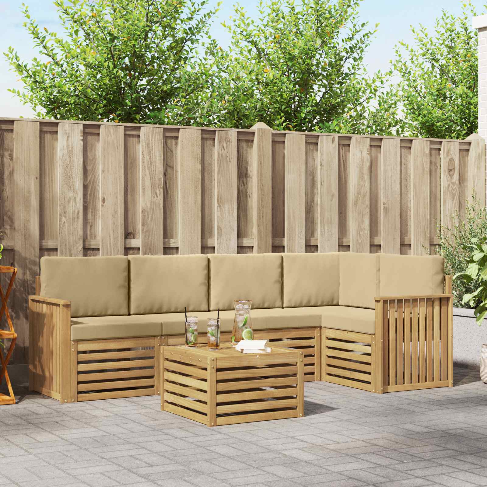 Σειρά Καναπέ Εξωτερικού 6 pcs Λευκό και Μπεζ 59 x 59 x 37 εκ - Pakobazaar
