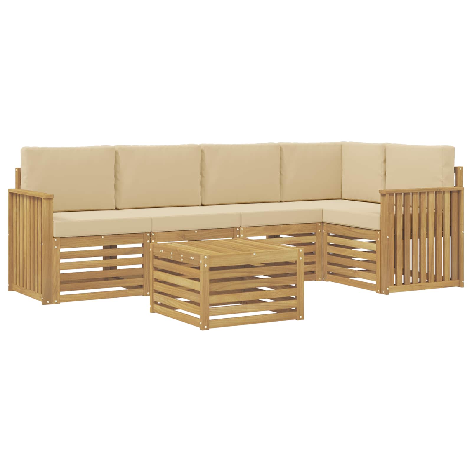 Σειρά Καναπέ Εξωτερικού 6 pcs Λευκό και Μπεζ 59 x 59 x 37 εκ - Pakobazaar