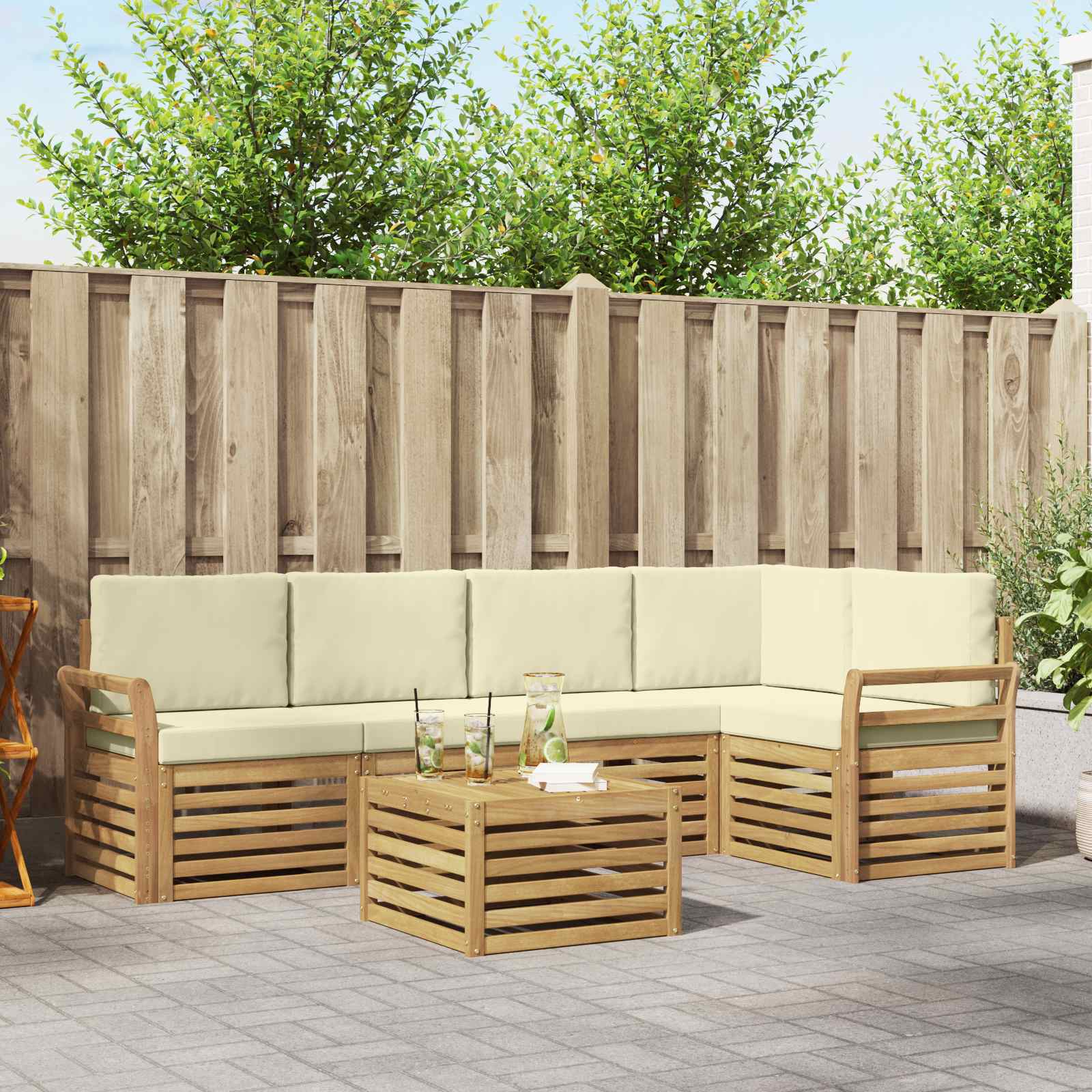 Σειρά Καναπέ Εξωτερικού 6 pcs Λευκό και Κρεμ 59 x 59 x 37 εκ - Pakobazaar