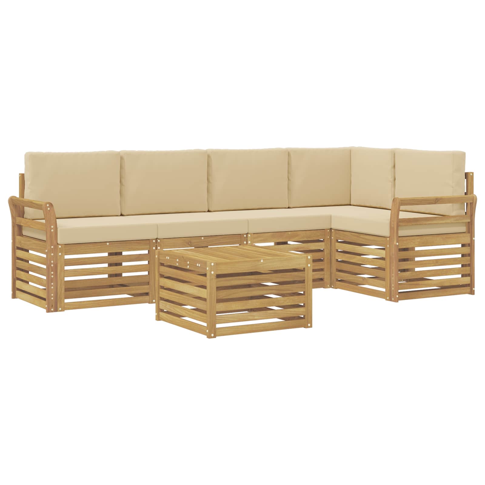 Σειρά Καναπέ Εξωτερικού 6 pcs Λευκό και Μπεζ 59 x 59 x 37 εκ - Pakobazaar