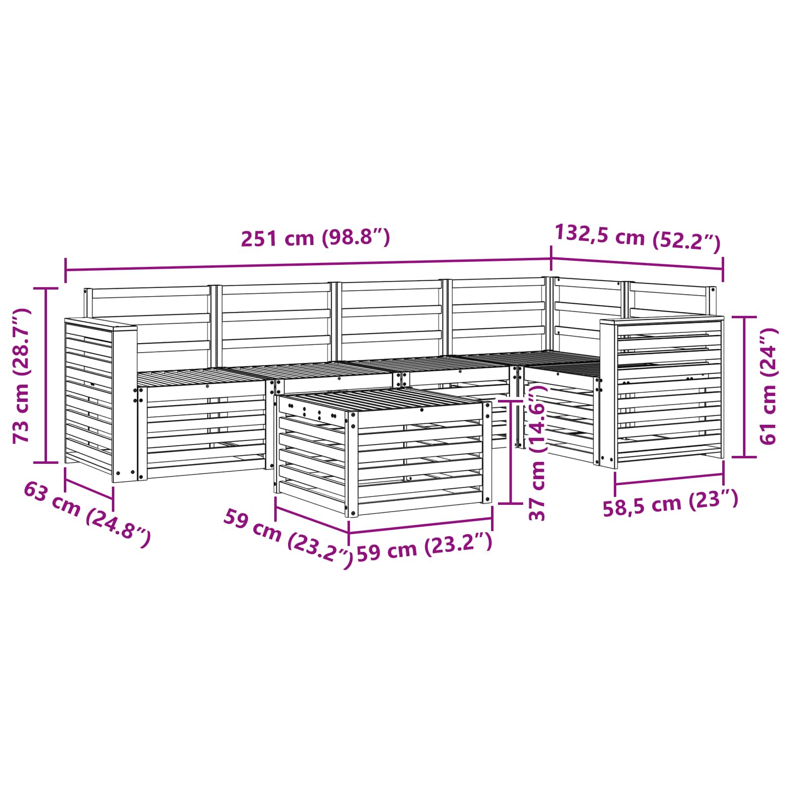 Σειρά Καναπέ Εξωτερικού 6 pcs Λευκό 59 x 59 x 37 εκ - Pakobazaar