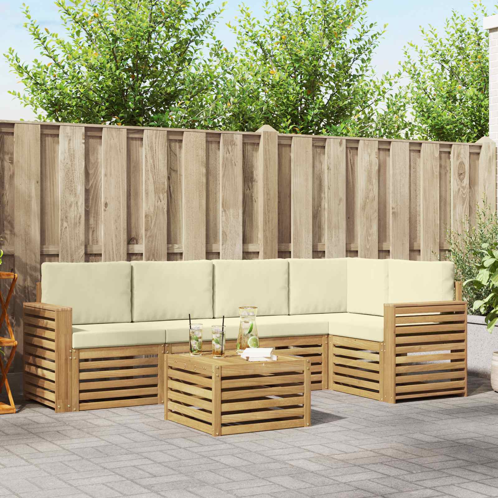 Σειρά Καναπέ Εξωτερικού 6 pcs Λευκό και Κρεμ 59 x 59 x 37 εκ - Pakobazaar