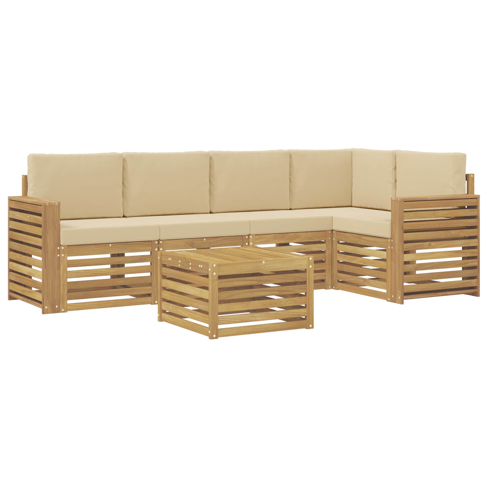 Σειρά Καναπέ Εξωτερικού 6 pcs Λευκό και Μπεζ 59 x 59 x 37 εκ - Pakobazaar