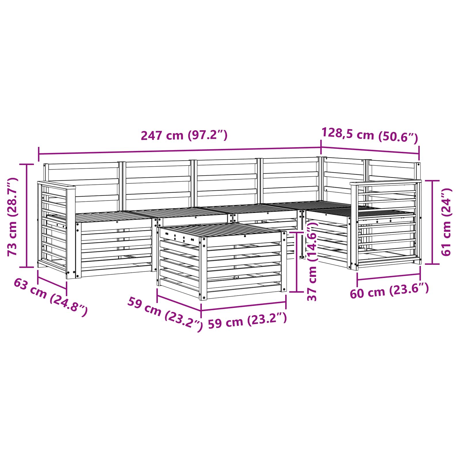 Σειρά Καναπέ Εξωτερικού 6 pcs Λευκό 59 x 59 x 37 εκ - Pakobazaar