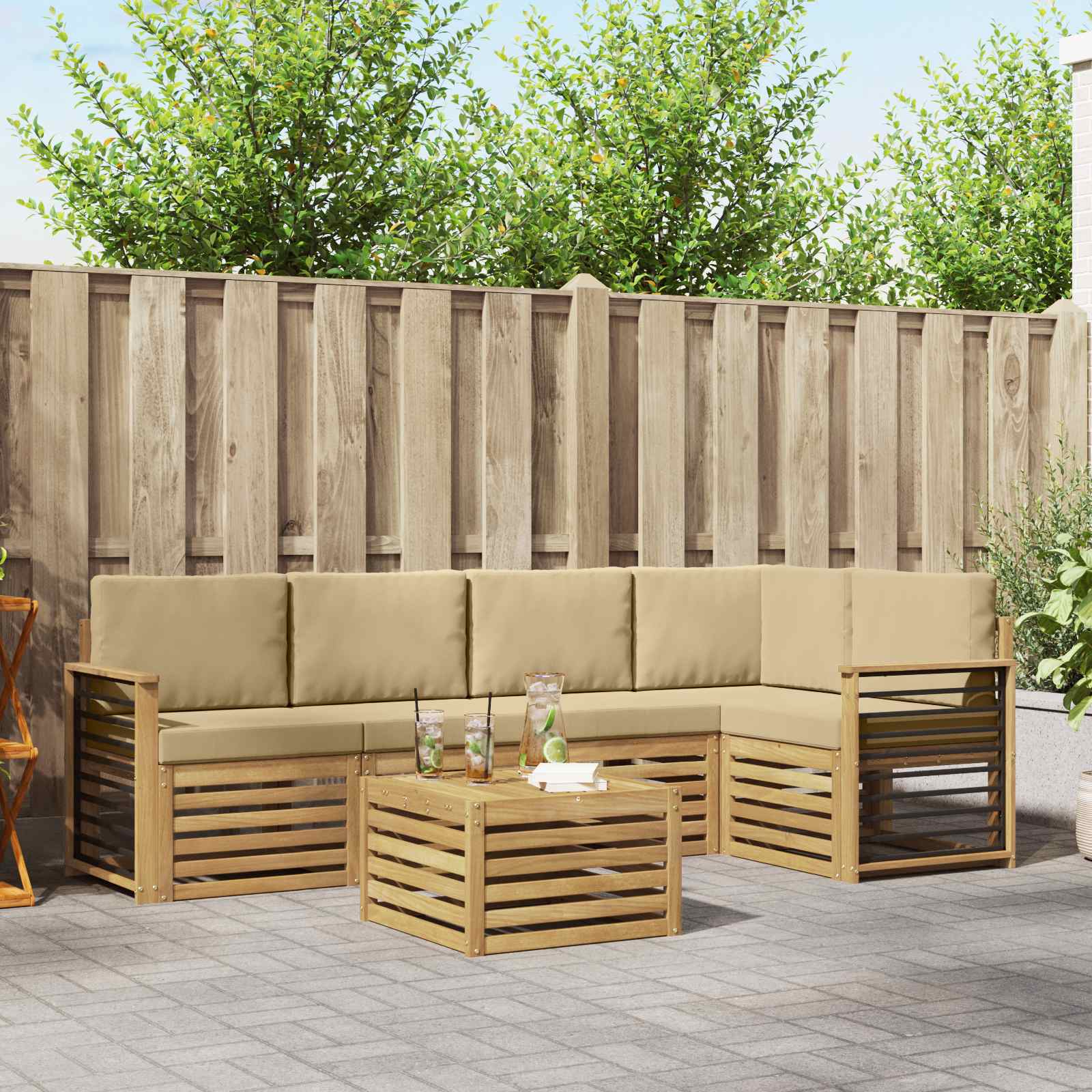 Σειρά Καναπέ Εξωτερικού 6 pcs Λευκό και Μπεζ 59 x 59 x 37 εκ - Pakobazaar