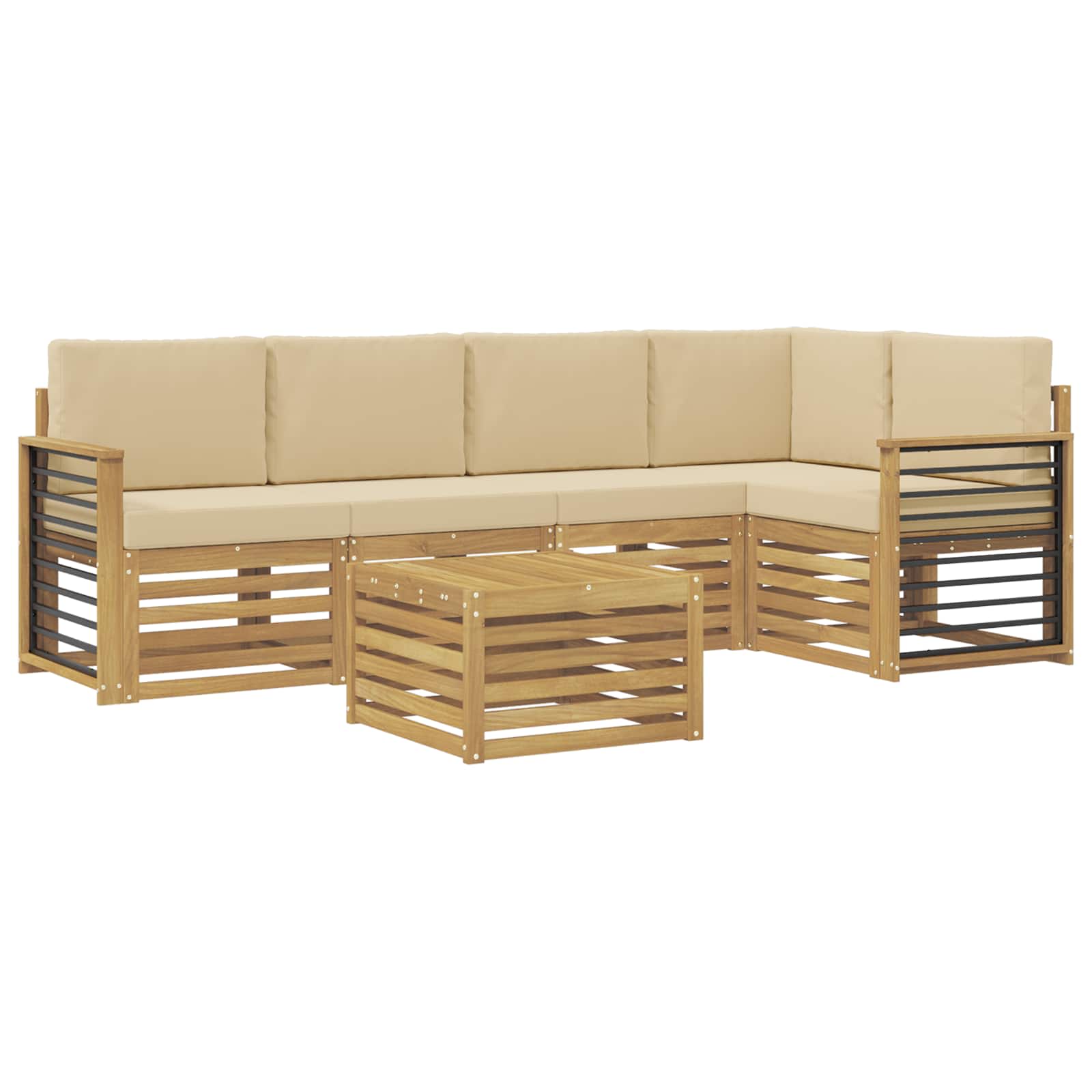 Σειρά Καναπέ Εξωτερικού 6 pcs Λευκό και Μπεζ 59 x 59 x 37 εκ - Pakobazaar