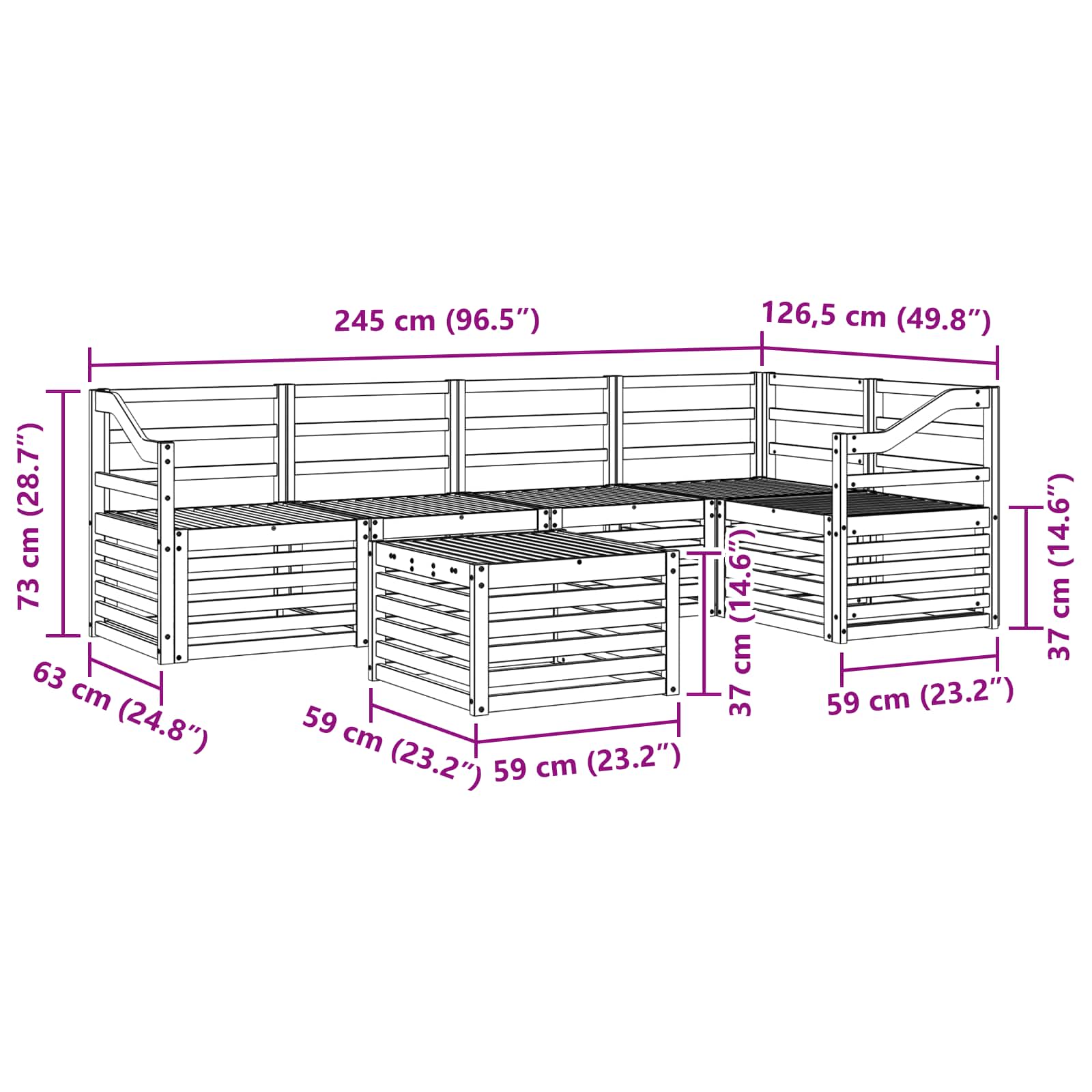 Σειρά Καναπέ Εξωτερικού 6 pcs Λευκό 59 x 59 x 37 εκ - Pakobazaar