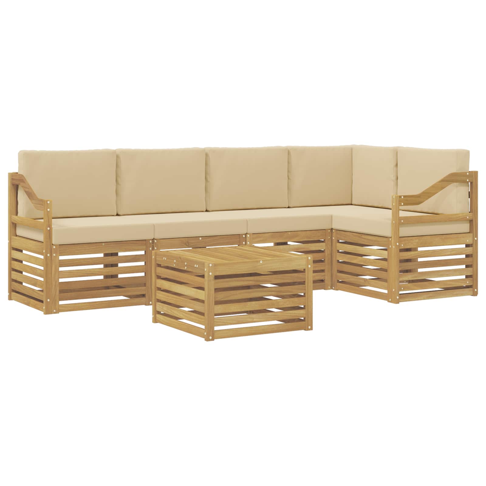 Σειρά Καναπέ Εξωτερικού 6 pcs Λευκό και Μπεζ 59 x 59 x 37 εκ - Pakobazaar