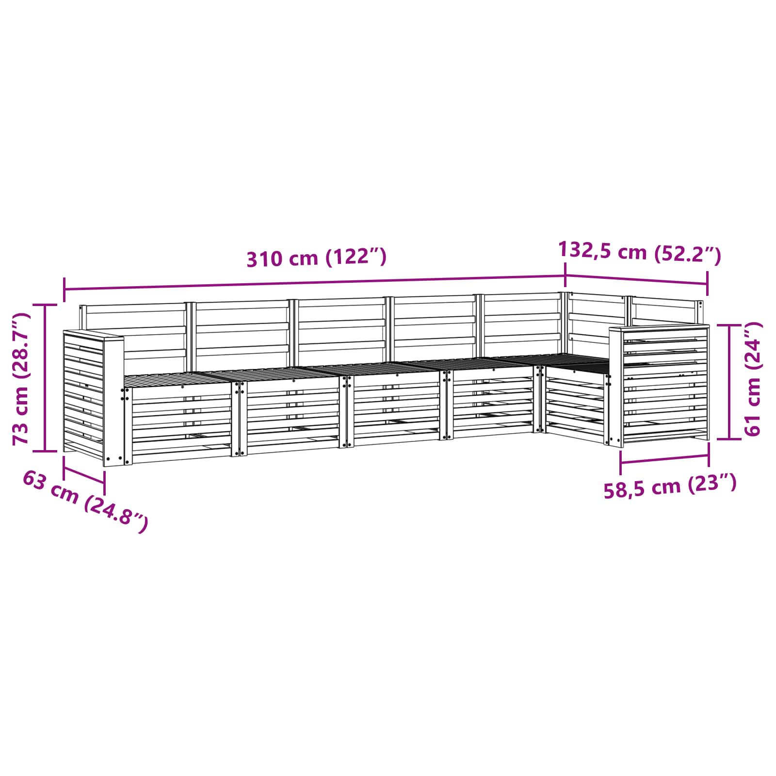 Σειρά Καναπέ Εξωτερικού 6 pcs Λευκό 310 x 132,5 x 73 εκ - Pakobazaar