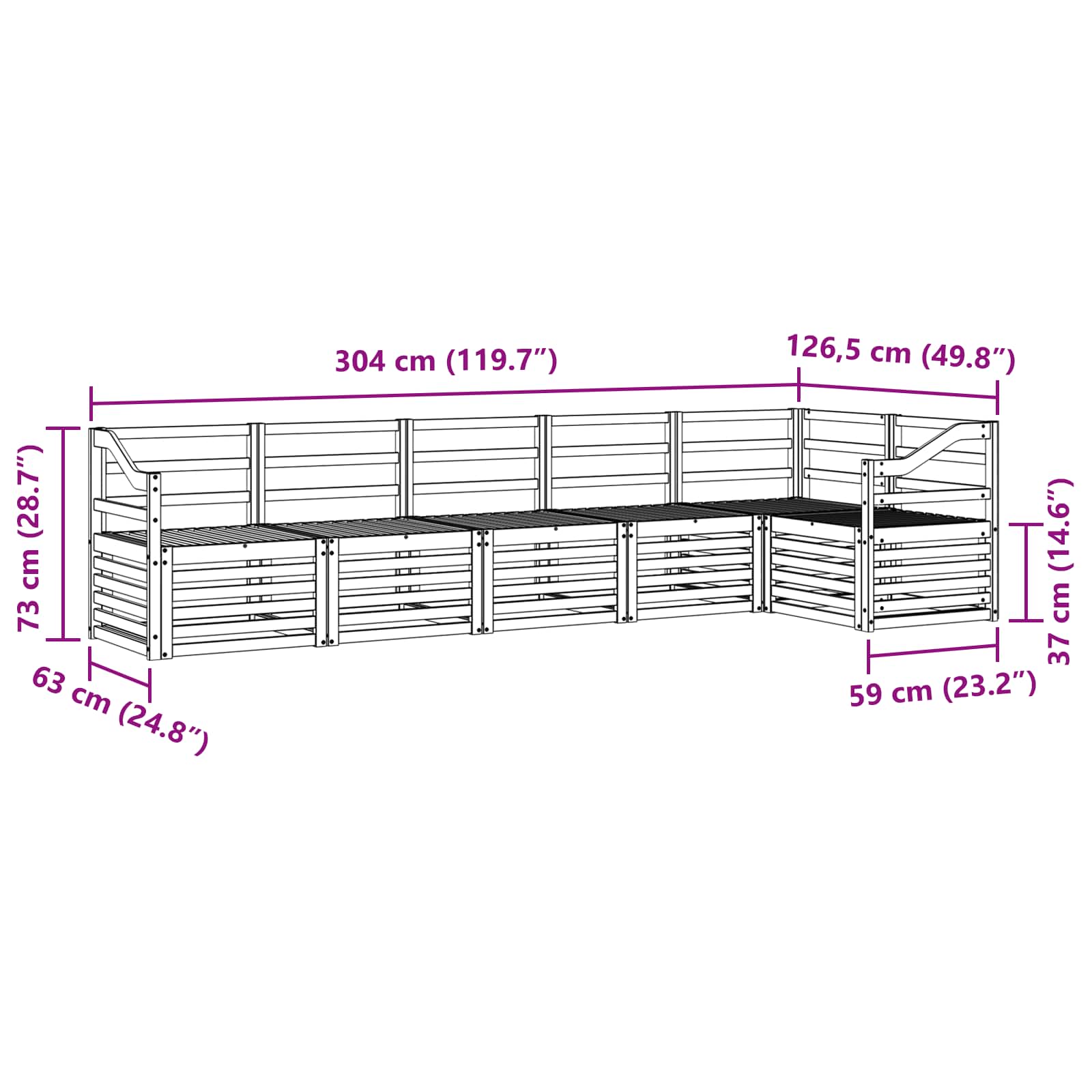 Σειρά Καναπέ Εξωτερικού 6 pcs Λευκό 304 x 126,5 x 73 εκ - Pakobazaar