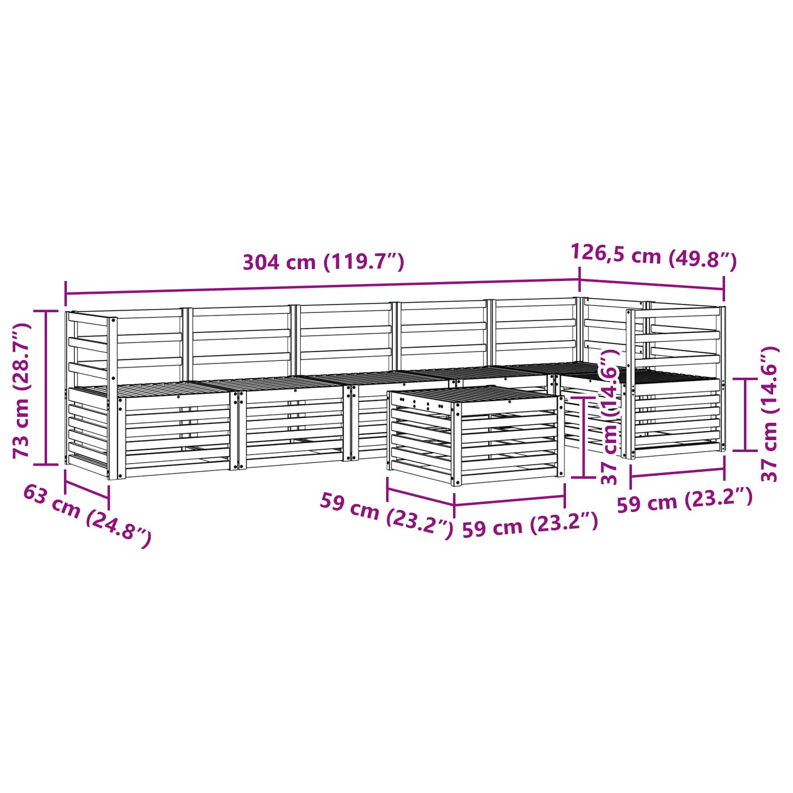 Σειρά Καναπέ Εξωτερικού 7 pcs Λευκό 59 x 59 x 37 εκ - Pakobazaar