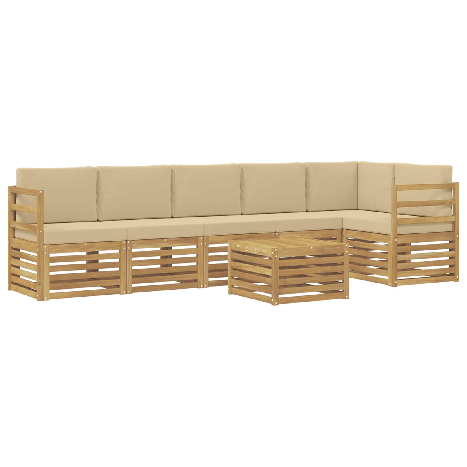Σειρά Καναπέ Εξωτερικού 7 pcs Λευκό και Μπεζ 59 x 59 x 37 εκ - Pakobazaar