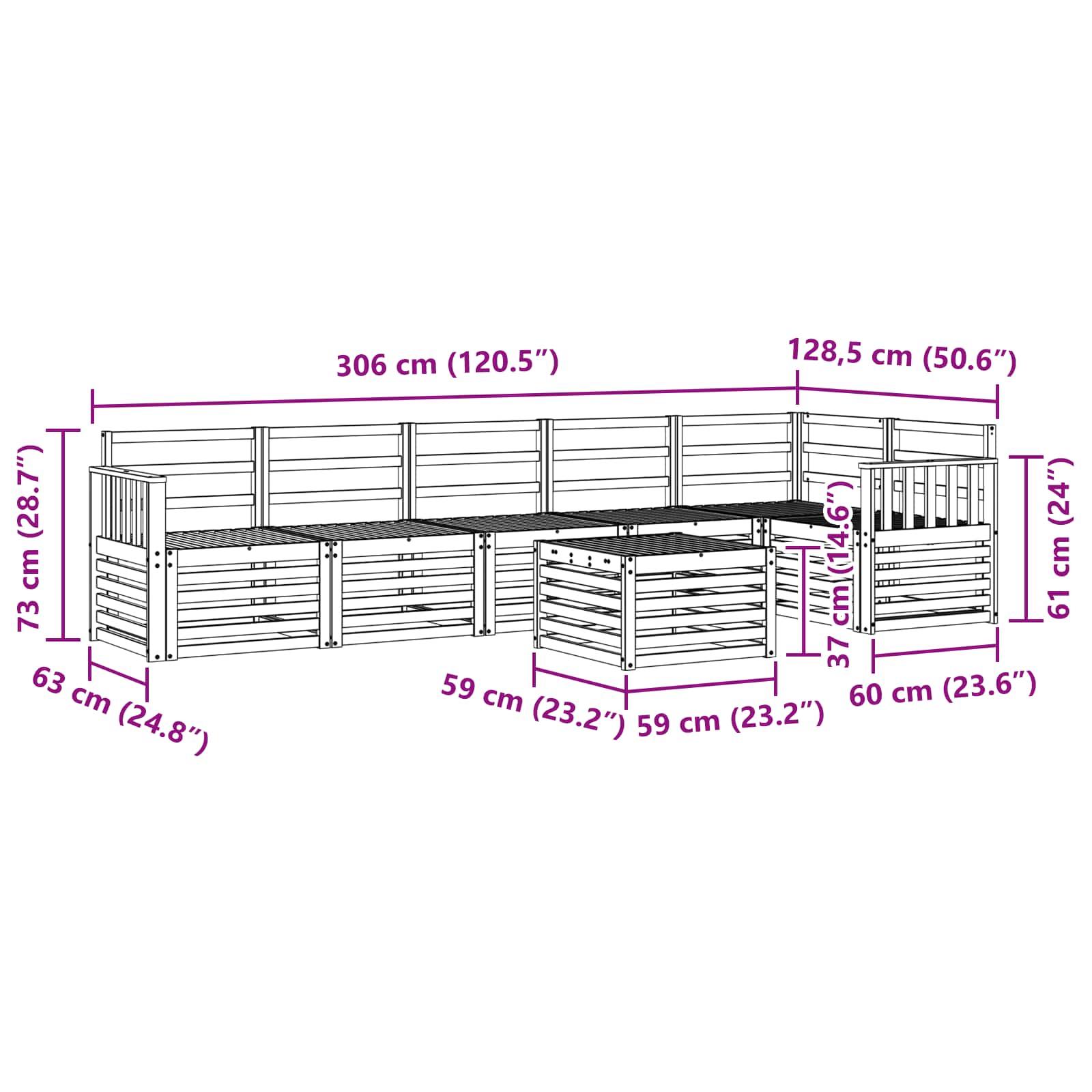 Σειρά Καναπέ Εξωτερικού 7 pcs Λευκό 59 x 59 x 37 εκ - Pakobazaar
