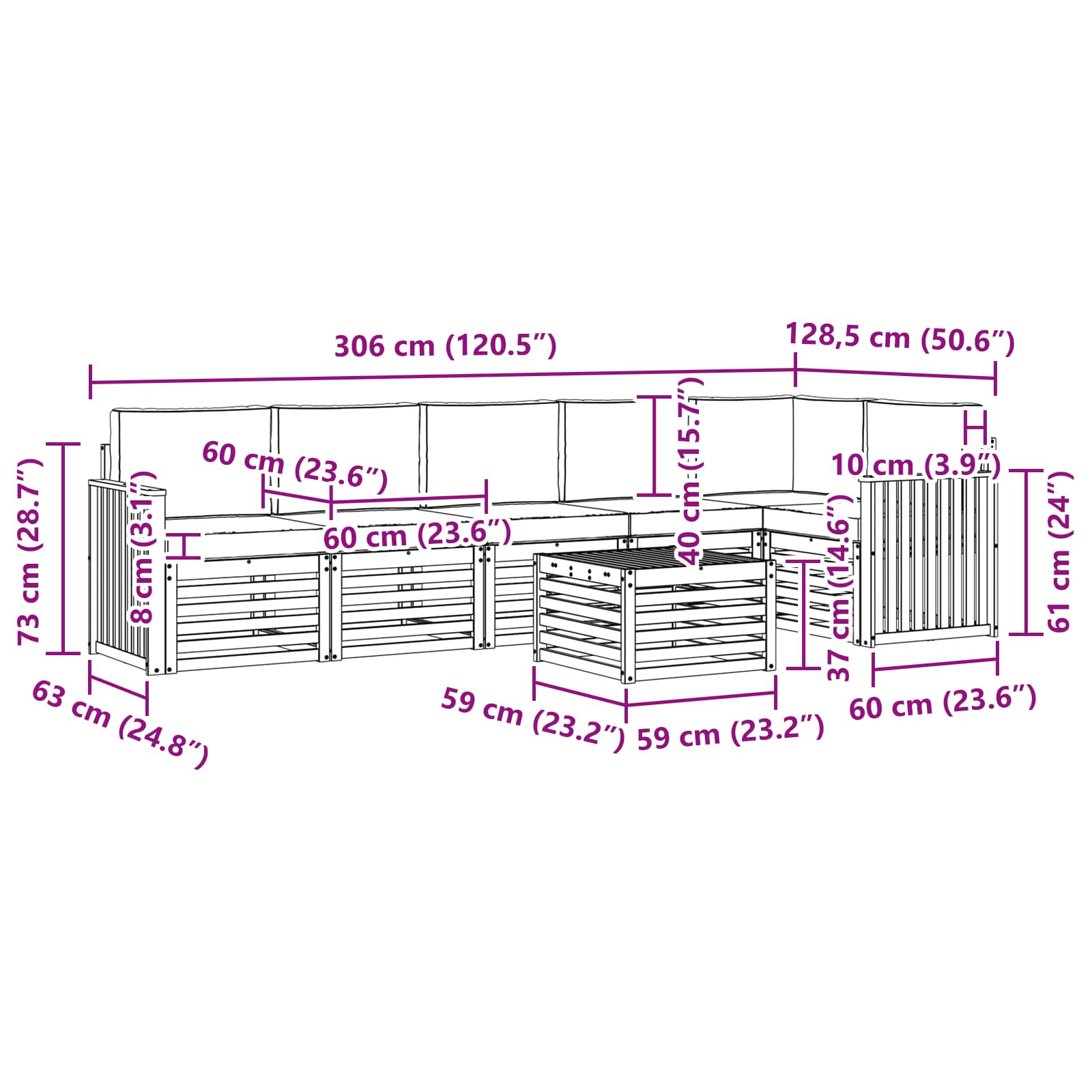 Σειρά Καναπέ Εξωτερικού 7 pcs Λευκό και Κρεμ 59 x 59 x 37 εκ - Pakobazaar