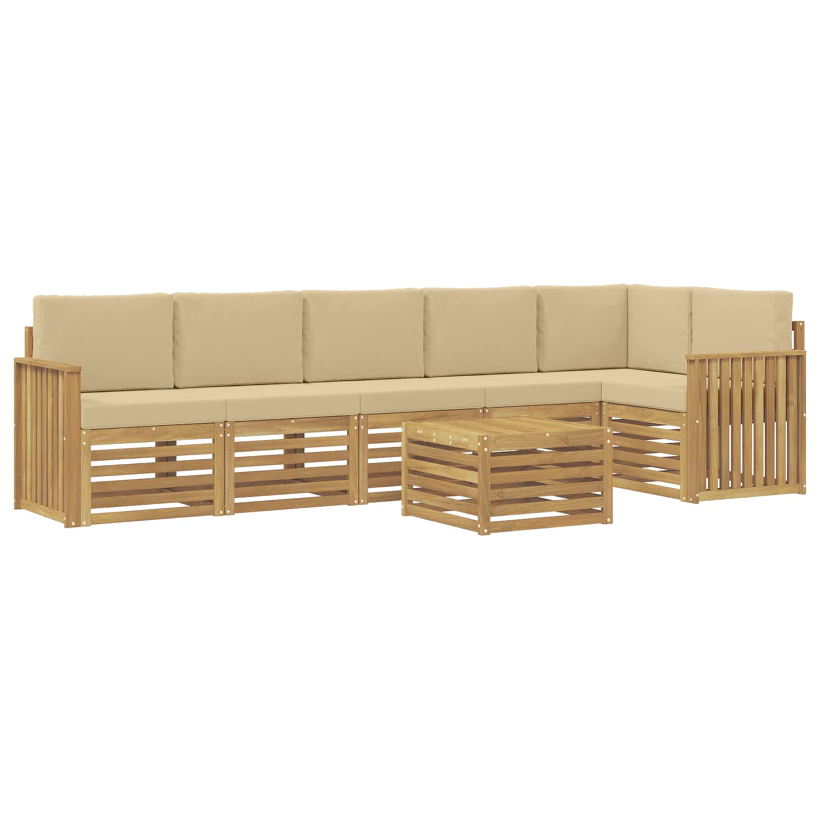 Σειρά Καναπέ Εξωτερικού 7 pcs Λευκό και Μπεζ 59 x 59 x 37 εκ - Pakobazaar