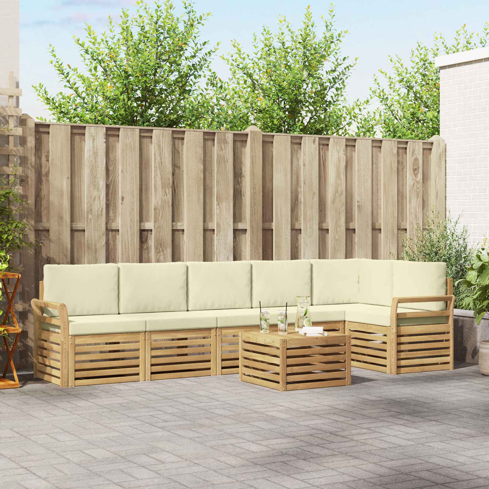 Σειρά Καναπέ Εξωτερικού 7 pcs Λευκό και Κρεμ 59 x 59 x 37 εκ - Pakobazaar