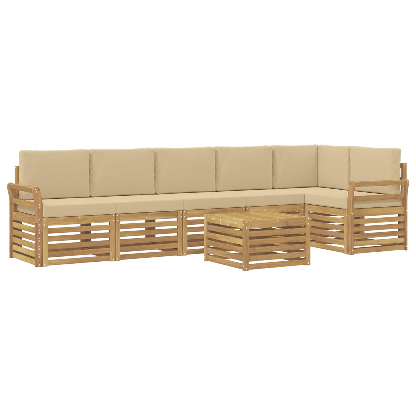 Σειρά Καναπέ Εξωτερικού 7 pcs Λευκό και Μπεζ 59 x 59 x 37 εκ - Pakobazaar