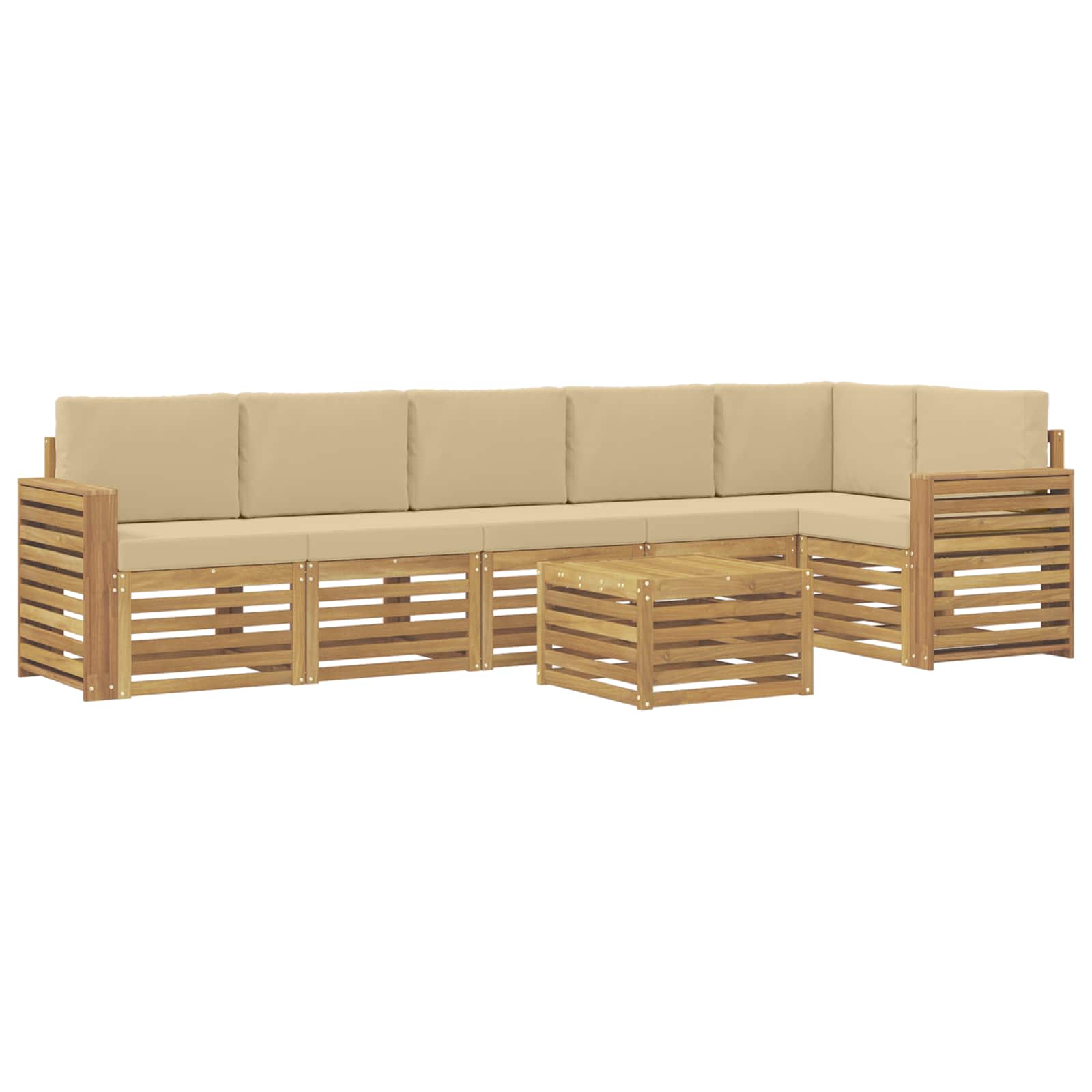 Σειρά Καναπέ Εξωτερικού 7 pcs Λευκό και Μπεζ 59 x 59 x 37 εκ - Pakobazaar