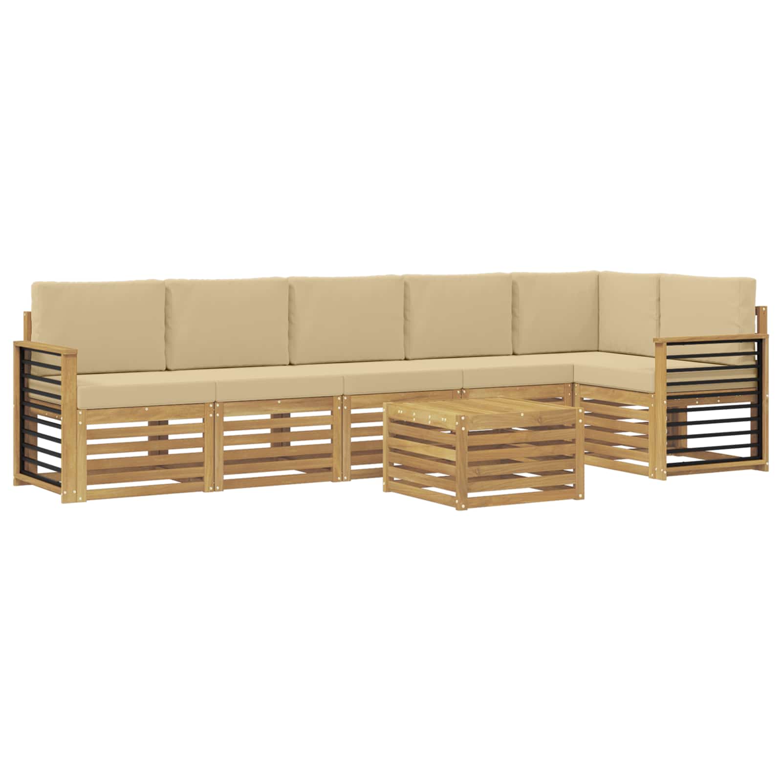 Σειρά Καναπέ Εξωτερικού 7 pcs Λευκό και Μπεζ 59 x 59 x 37 εκ - Pakobazaar