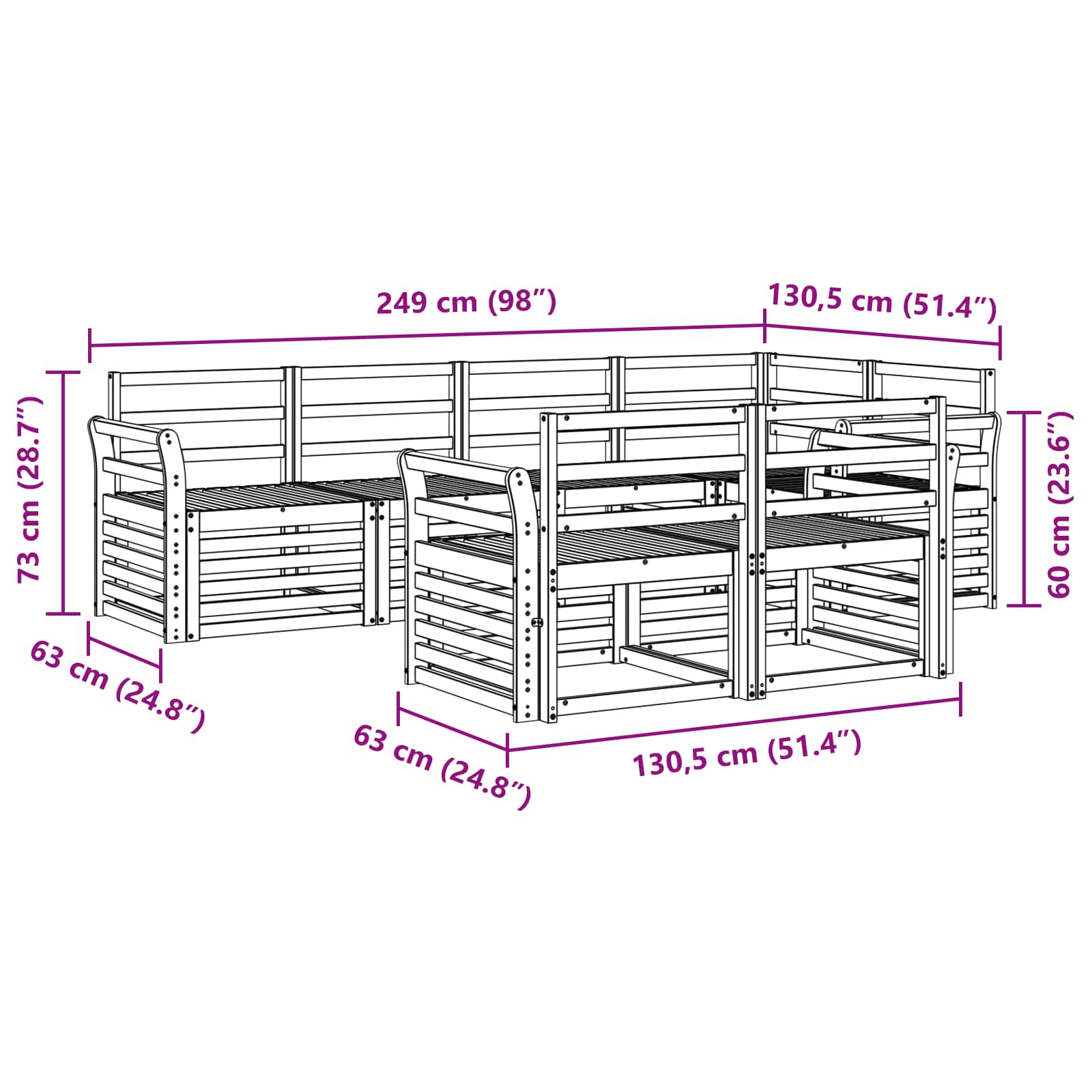 Σειρά Καναπέ Εξωτερικού 7 pcs Λευκό 249 x 130,5 x 73 εκ - Pakobazaar