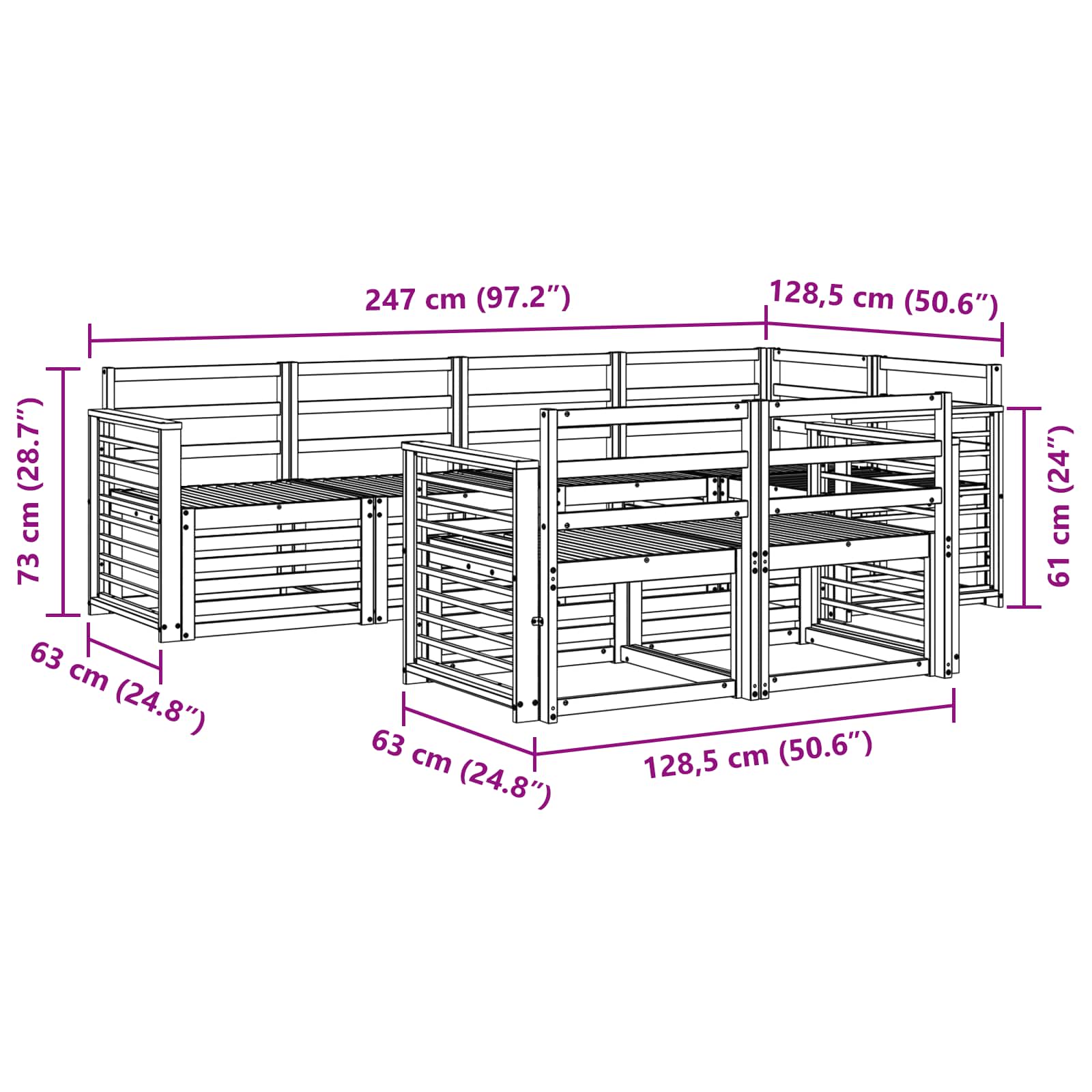Σειρά Καναπέ Εξωτερικού 7 pcs Λευκό 247 x 128,5 x 73 εκ - Pakobazaar