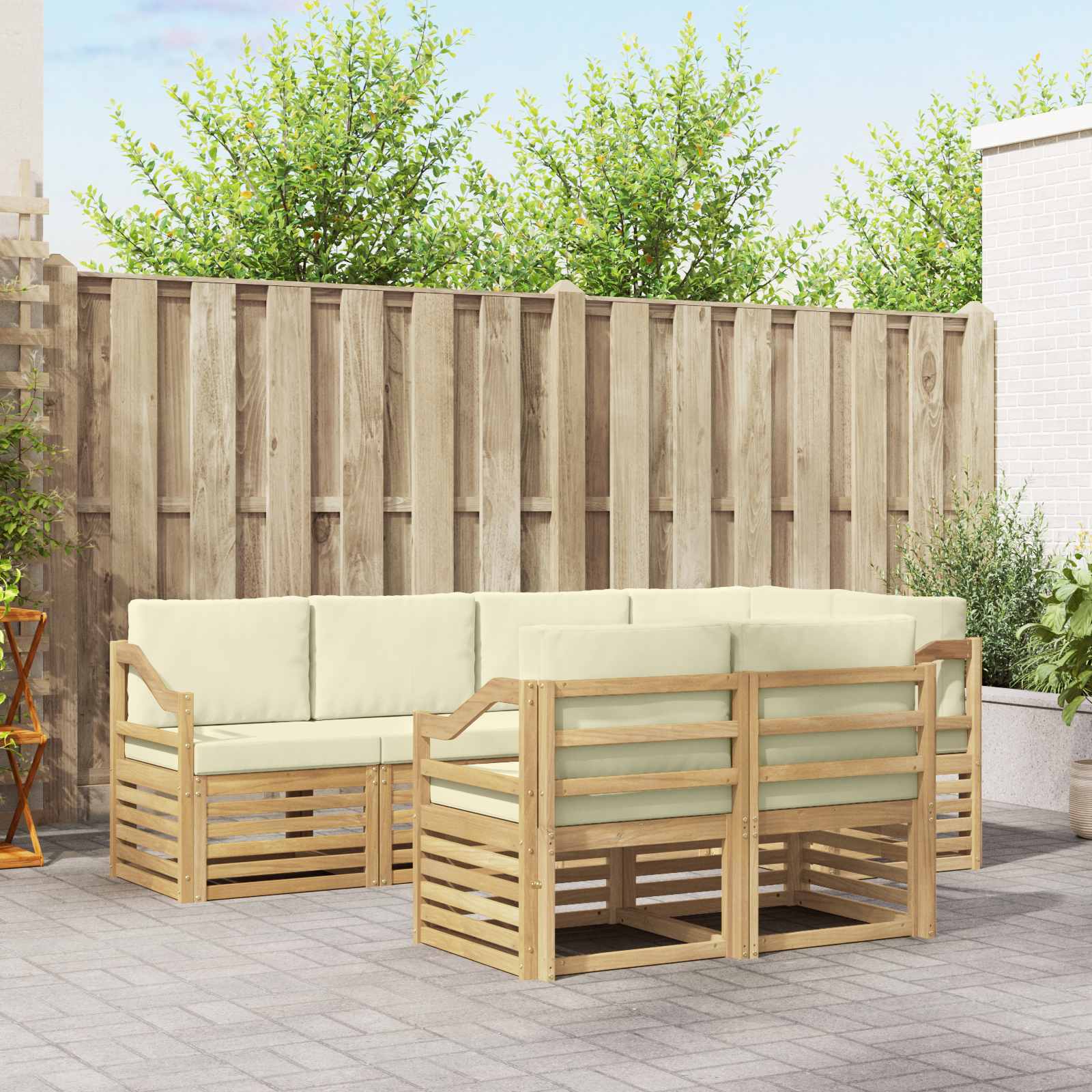 Σαλονάκι Γωνιακού Καναπέ με μαξιλάρι 7 pcs Λευκό και Κρεμ - Pakobazaar