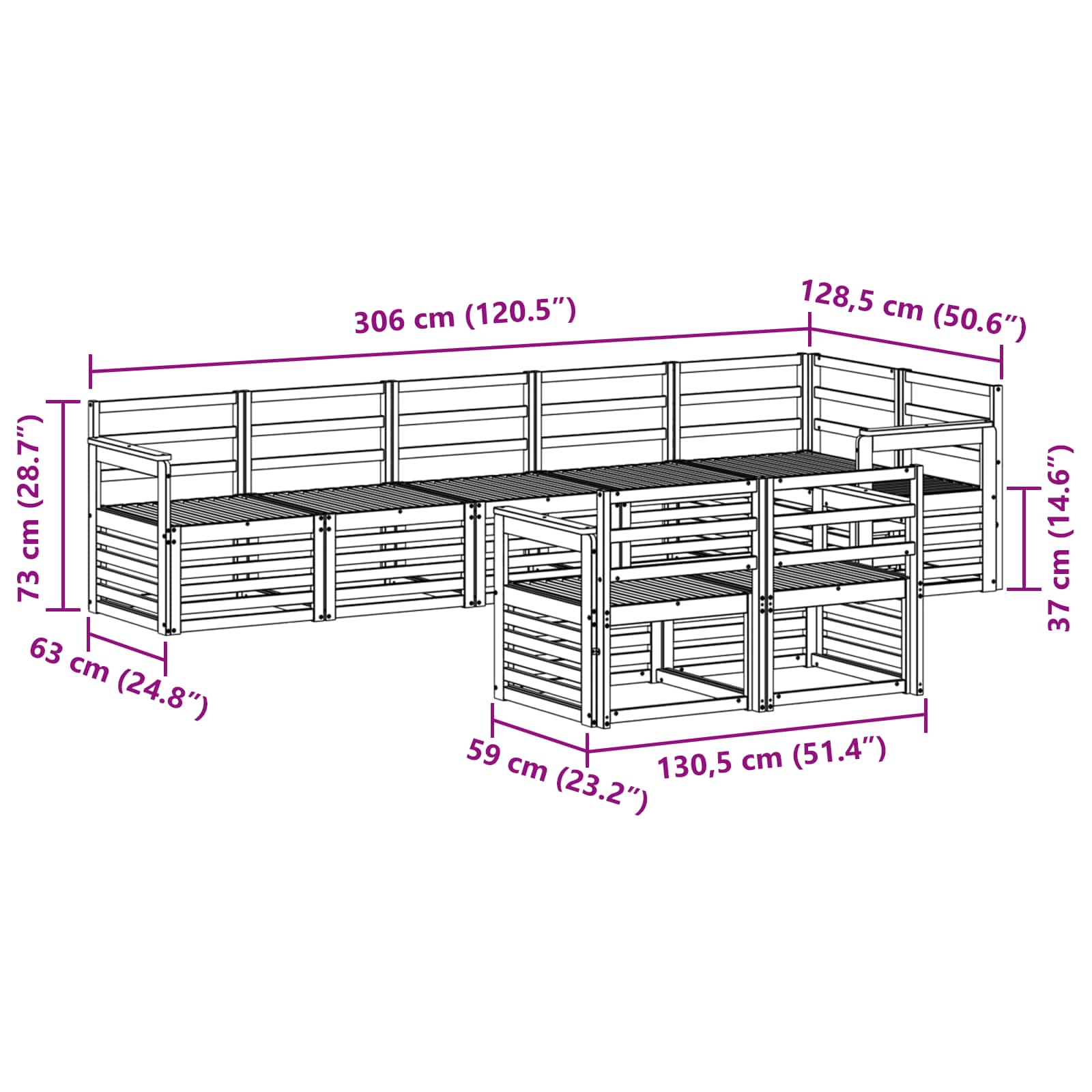 Σειρά Καναπέ Εξωτερικού 8 pcs Λευκό 306 x 128,5 x 73 εκ - Pakobazaar