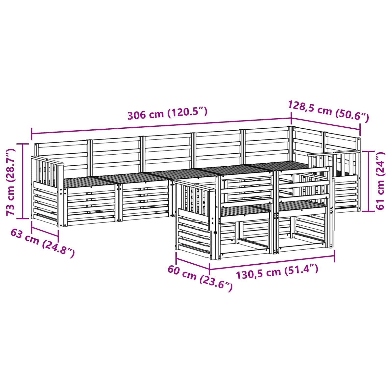 Σειρά Καναπέ Εξωτερικού 8 pcs Λευκό 306 x 128,5 x 73 εκ - Pakobazaar