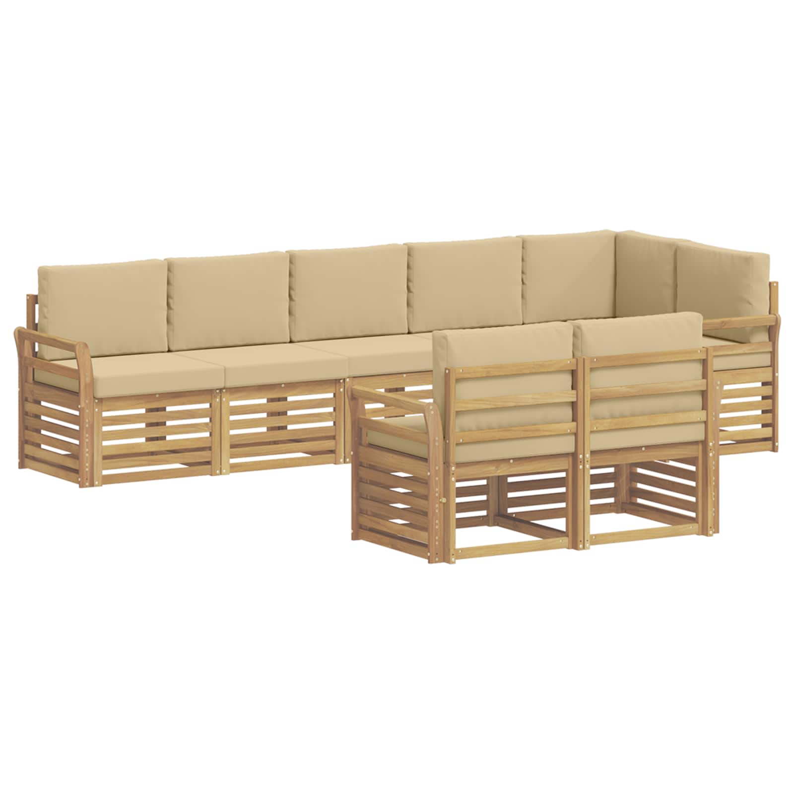 Σειρά Καναπέ Εξωτερικού 8 pcs Λευκό και Μπεζ - Pakobazaar
