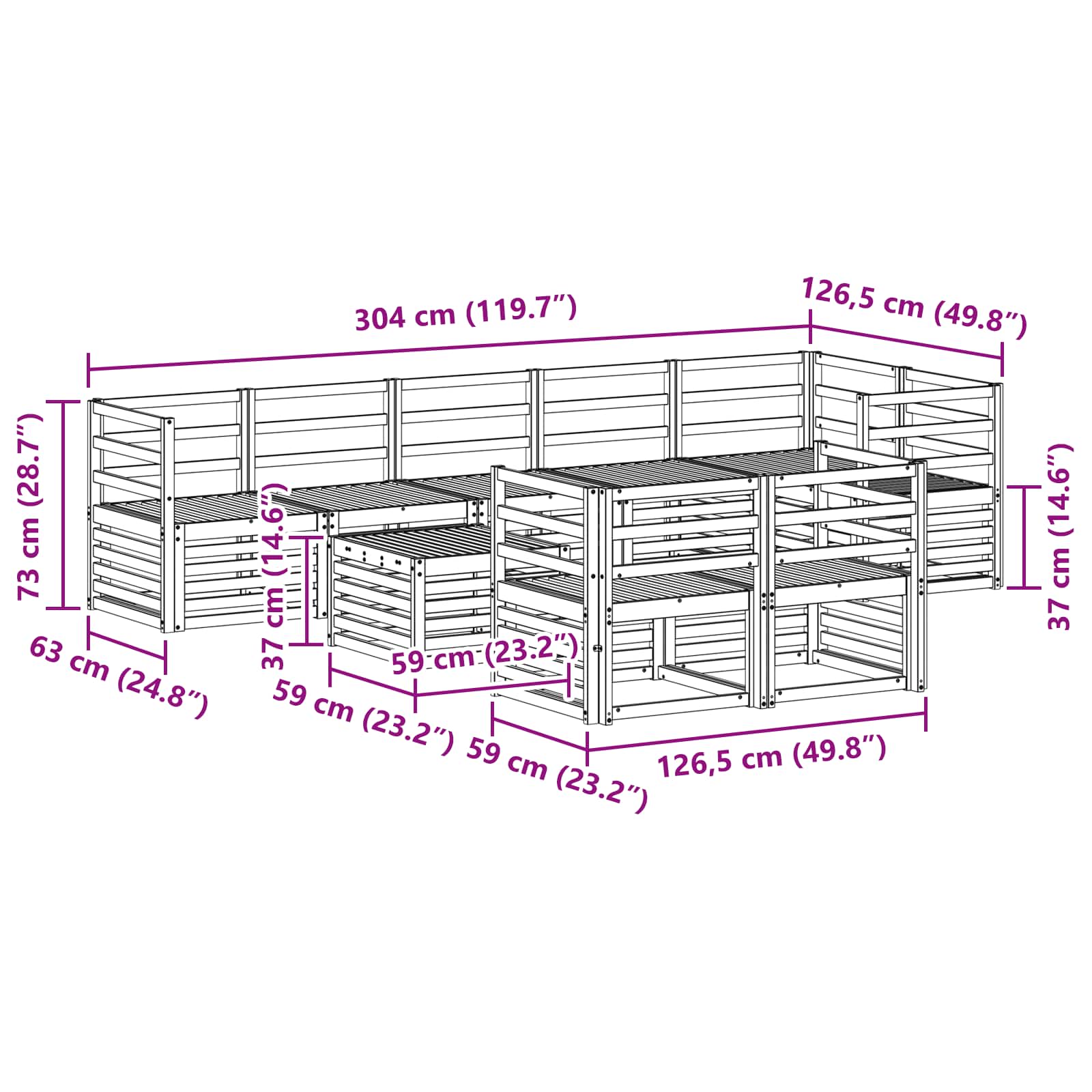 Σειρά Καναπέ Εξωτερικού 9 pcs Λευκό 59 x 59 x 37 εκ - Pakobazaar