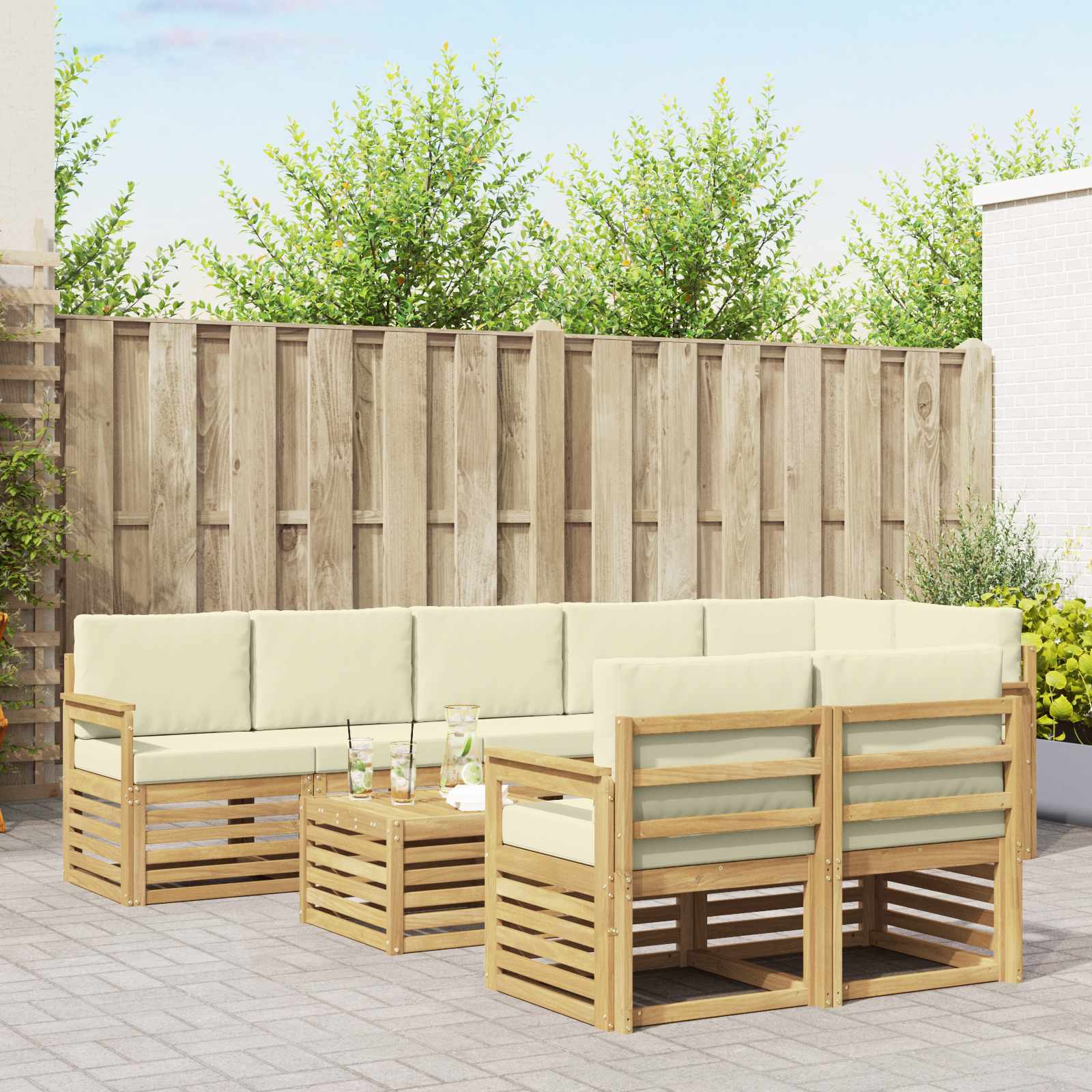 Σειρά Καναπέ Εξωτερικού 8 pcs Λευκό και Κρεμ 59 x 59 x 37 εκ - Pakobazaar