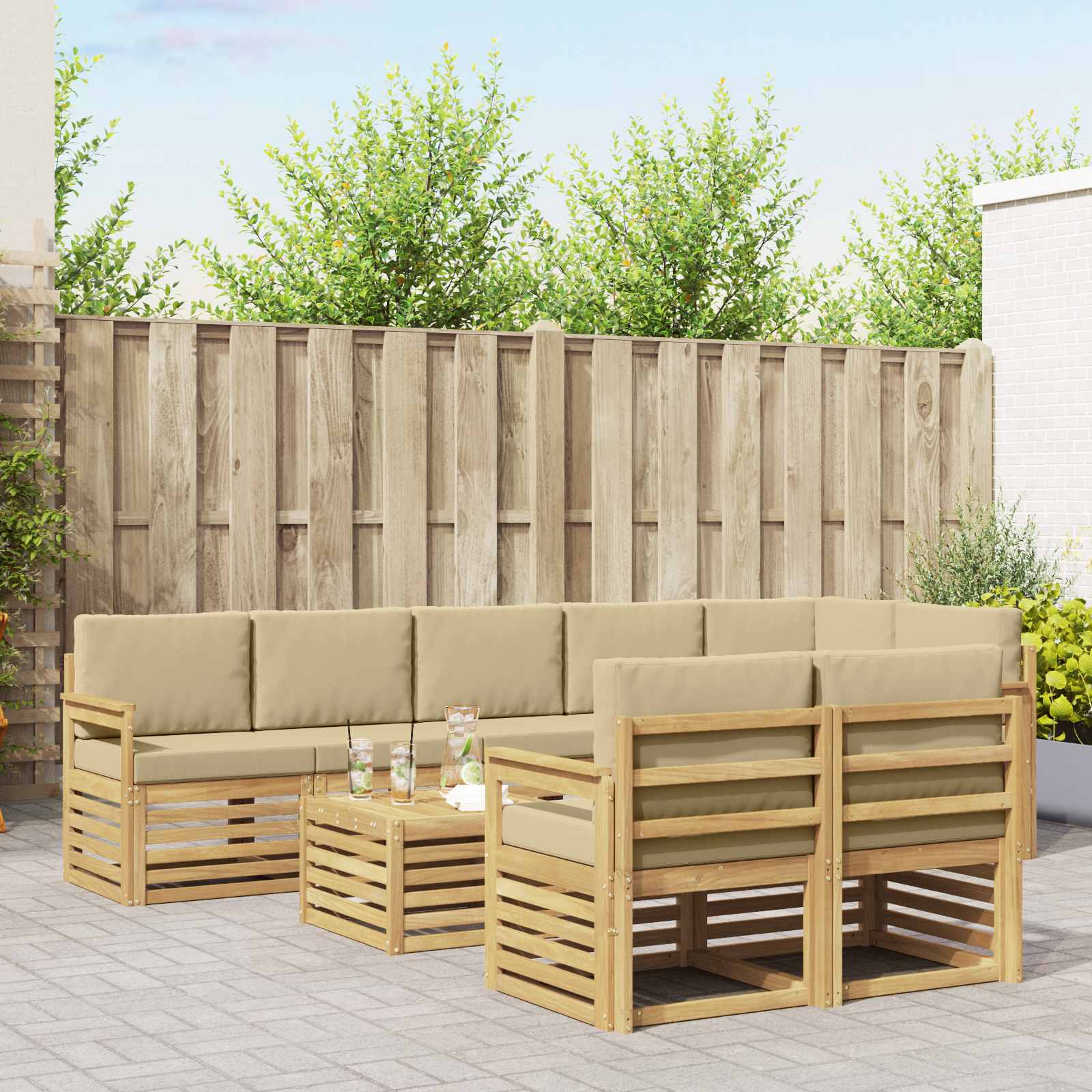 Σειρά Καναπέ Εξωτερικού 8 pcs Λευκό και Μπεζ 59 x 59 x 37 εκ - Pakobazaar