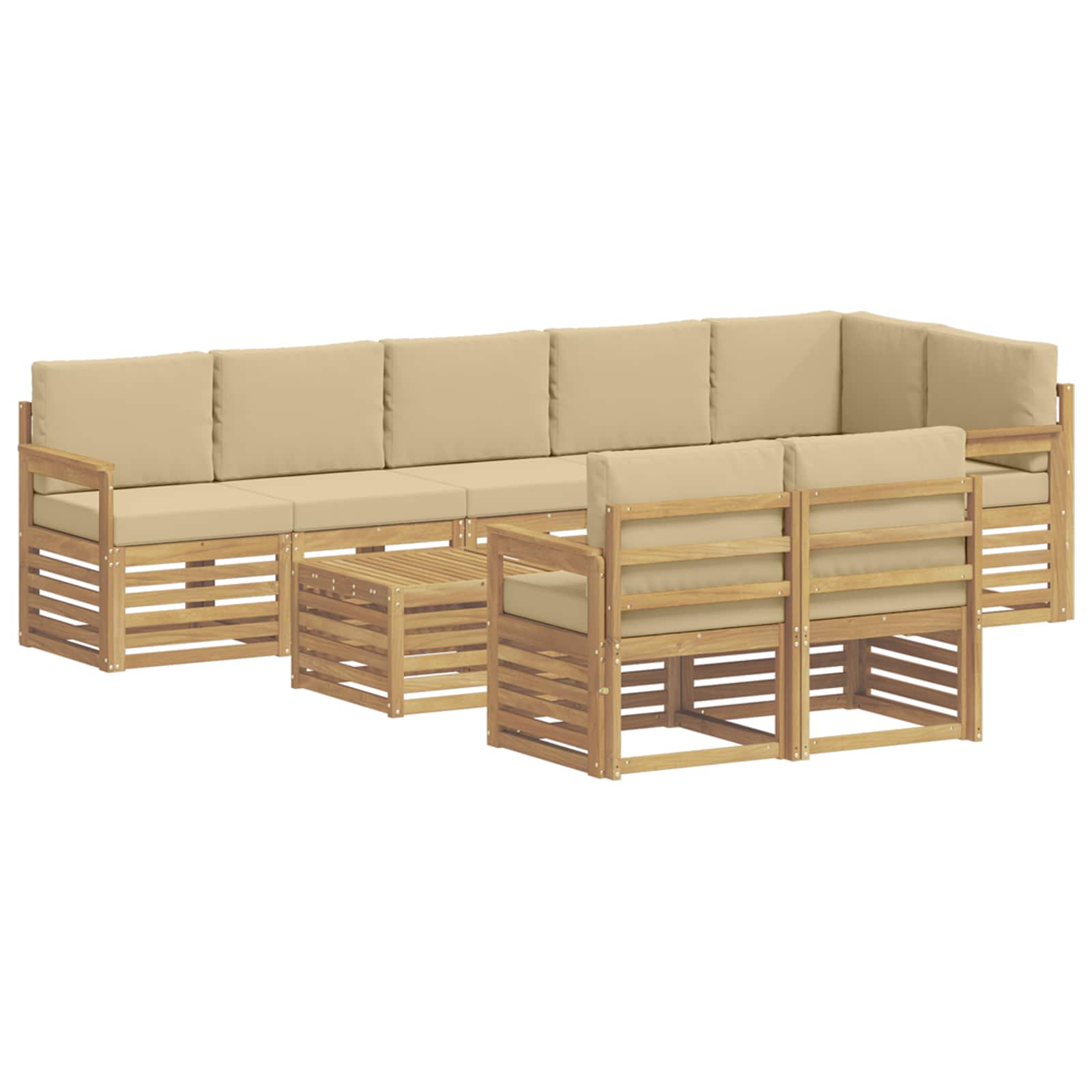 Σειρά Καναπέ Εξωτερικού 8 pcs Λευκό και Μπεζ 59 x 59 x 37 εκ - Pakobazaar