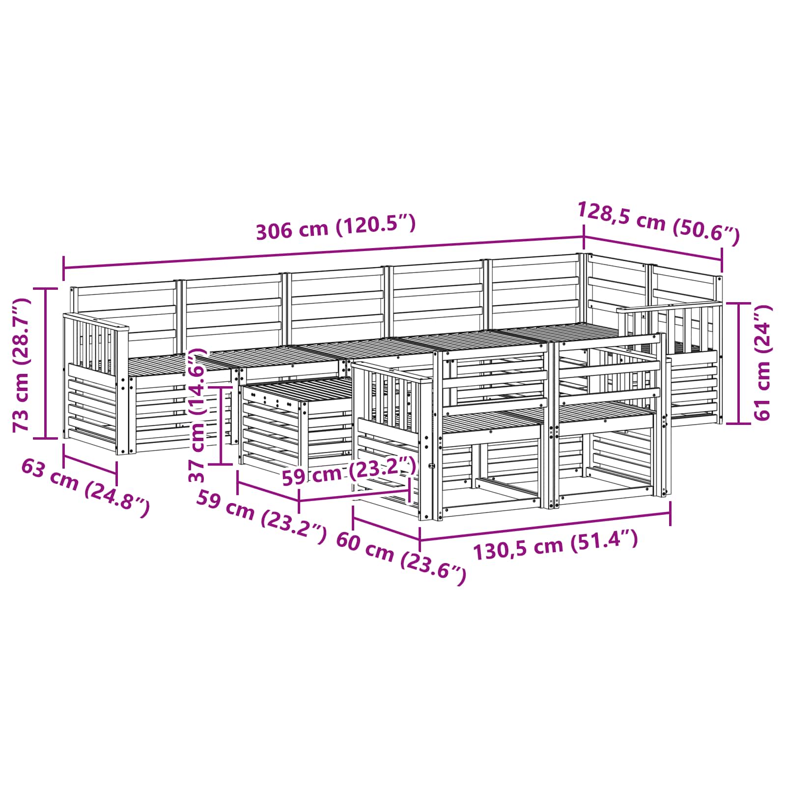 Σειρά Καναπέ Εξωτερικού 9 pcs Λευκό 59 x 59 x 37 εκ - Pakobazaar