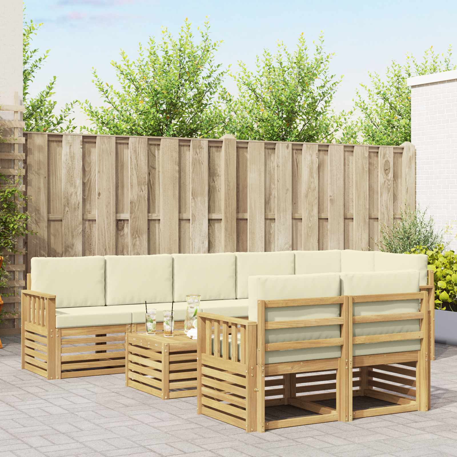 Σειρά Καναπέ Εξωτερικού 8 pcs Λευκό και Κρεμ 59 x 59 x 37 εκ - Pakobazaar