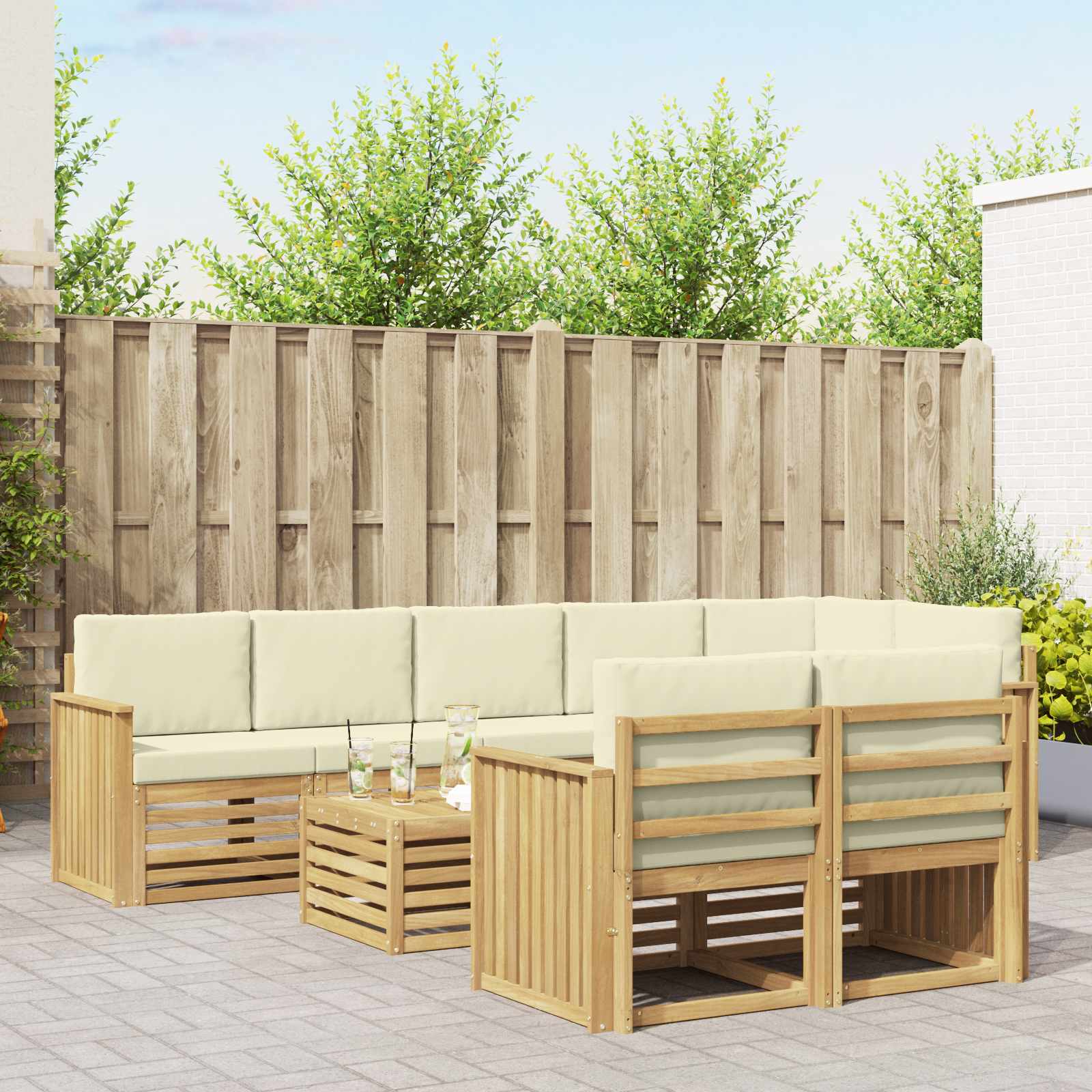 Σειρά Καναπέ Εξωτερικού 9 pcs Λευκό και Κρεμ 59 x 59 x 37 εκ - Pakobazaar