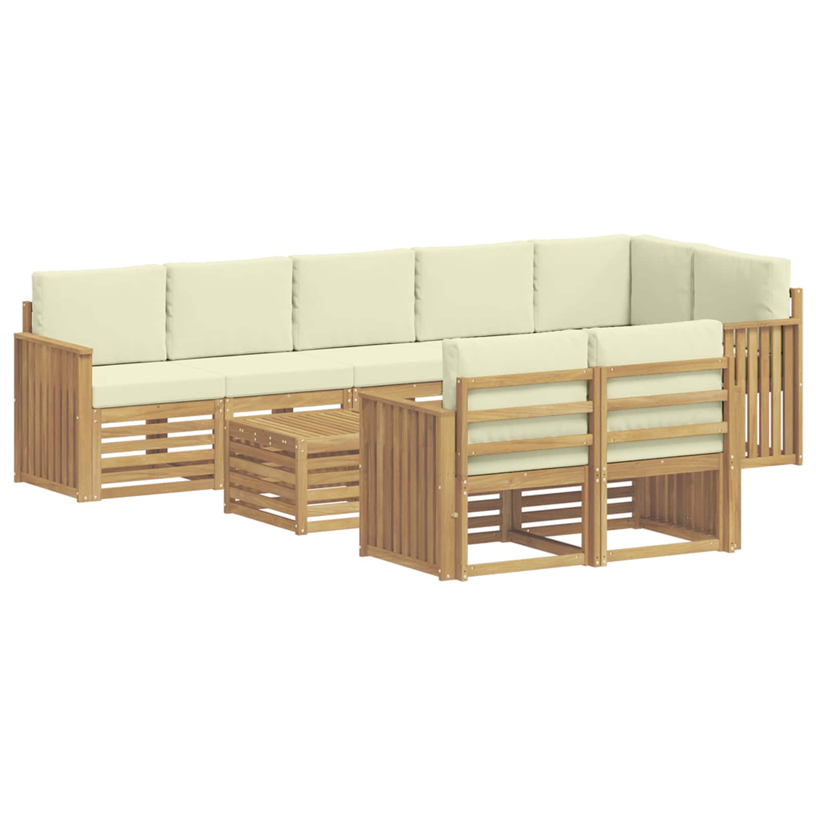 Σειρά Καναπέ Εξωτερικού 9 pcs Λευκό και Κρεμ 59 x 59 x 37 εκ - Pakobazaar