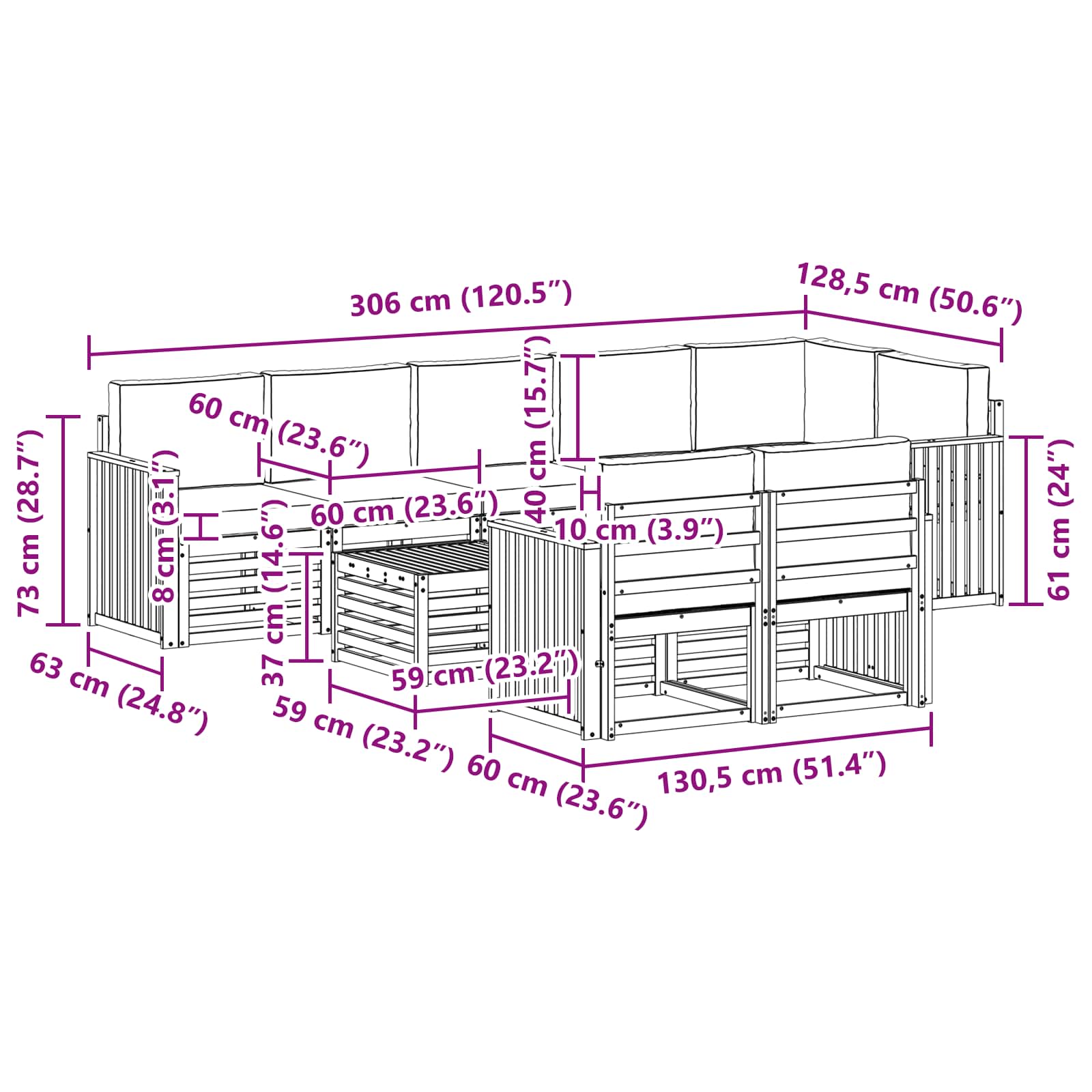 Σειρά Καναπέ Εξωτερικού 9 pcs Λευκό και Κρεμ 59 x 59 x 37 εκ - Pakobazaar